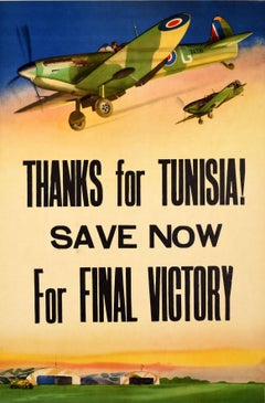 Original Vintage War Home Front Propaganda Poster Thanks For Tunisia RAF WWII