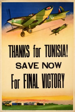 Original Vintage War Home Front Propaganda Poster Thanks For Tunisia RAF WWII