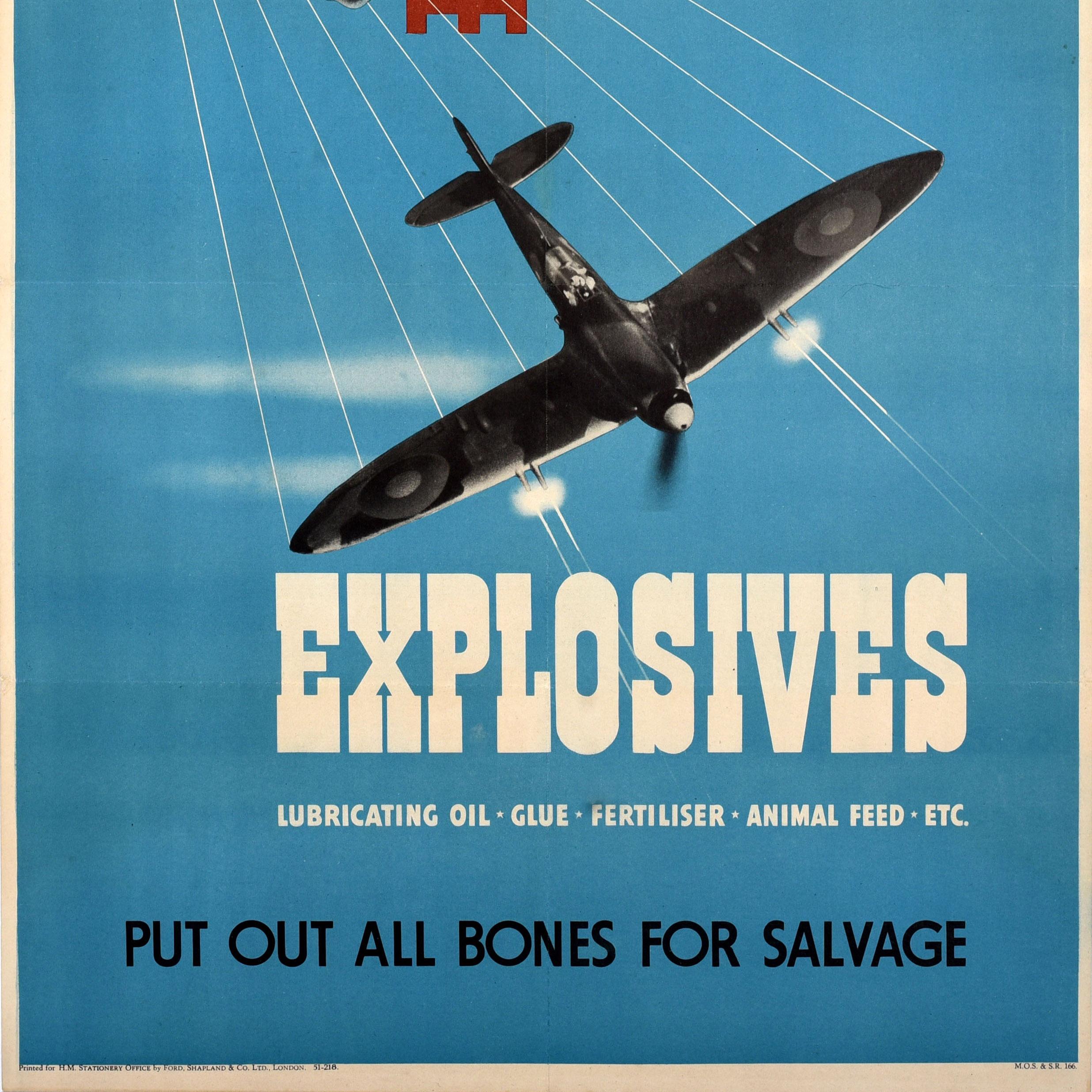 Britannico Originale poster d'epoca per il riciclaggio del fronte interno Le ossa fanno gli esplosivi WWII in vendita