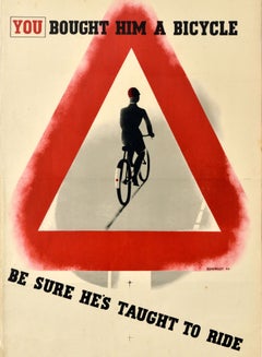 Original Vintage War Period Poster Bicycle Ride RoSPA Eckersly Road Safety WWII