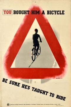 Original Vintage War Period Poster Bicycle Ride RoSPA Eckersly Road Safety WWII