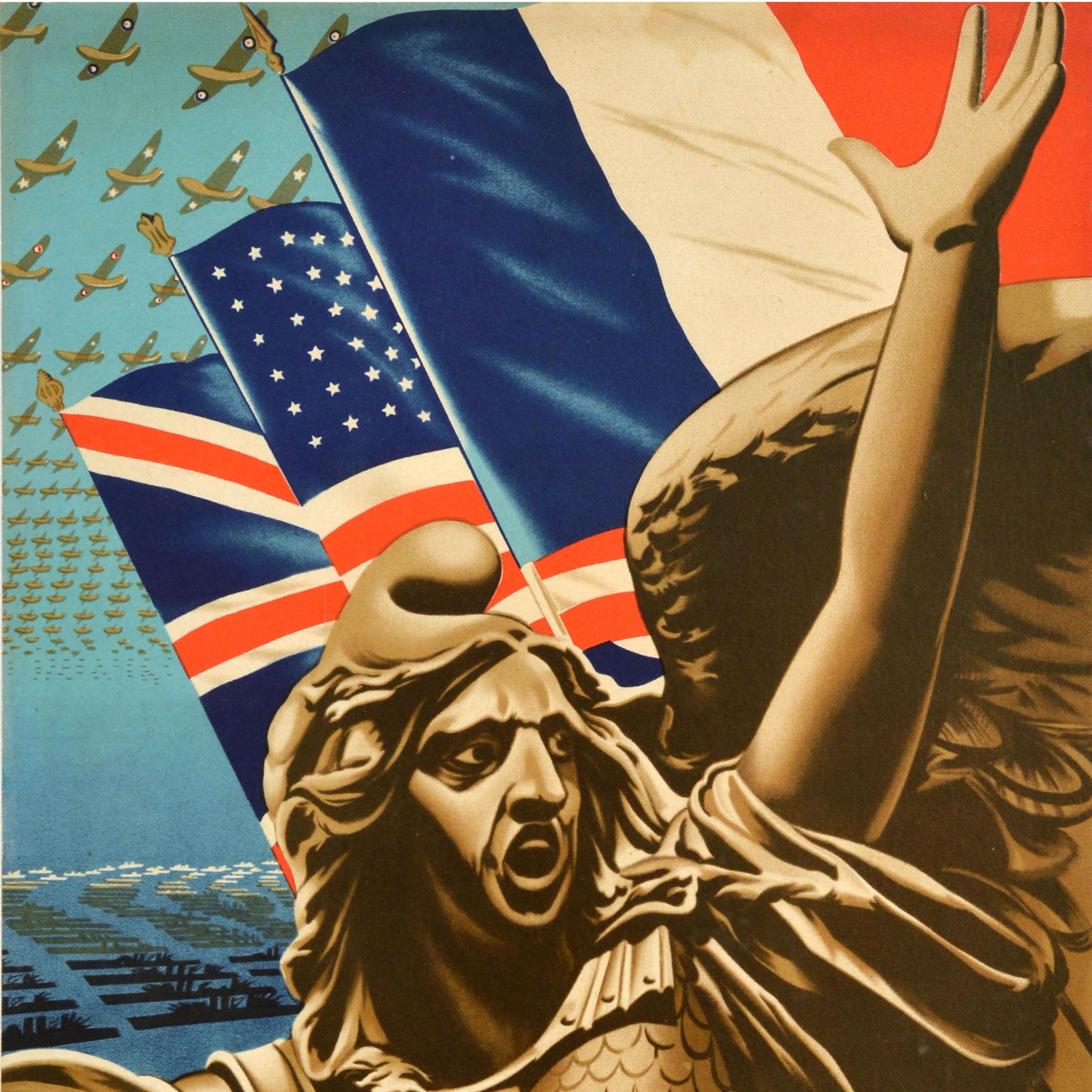 Francese Poster di guerra originale d'epoca Soccorso americano per il Fondo nazionale di guerra per la Francia della seconda guerra mondiale in vendita
