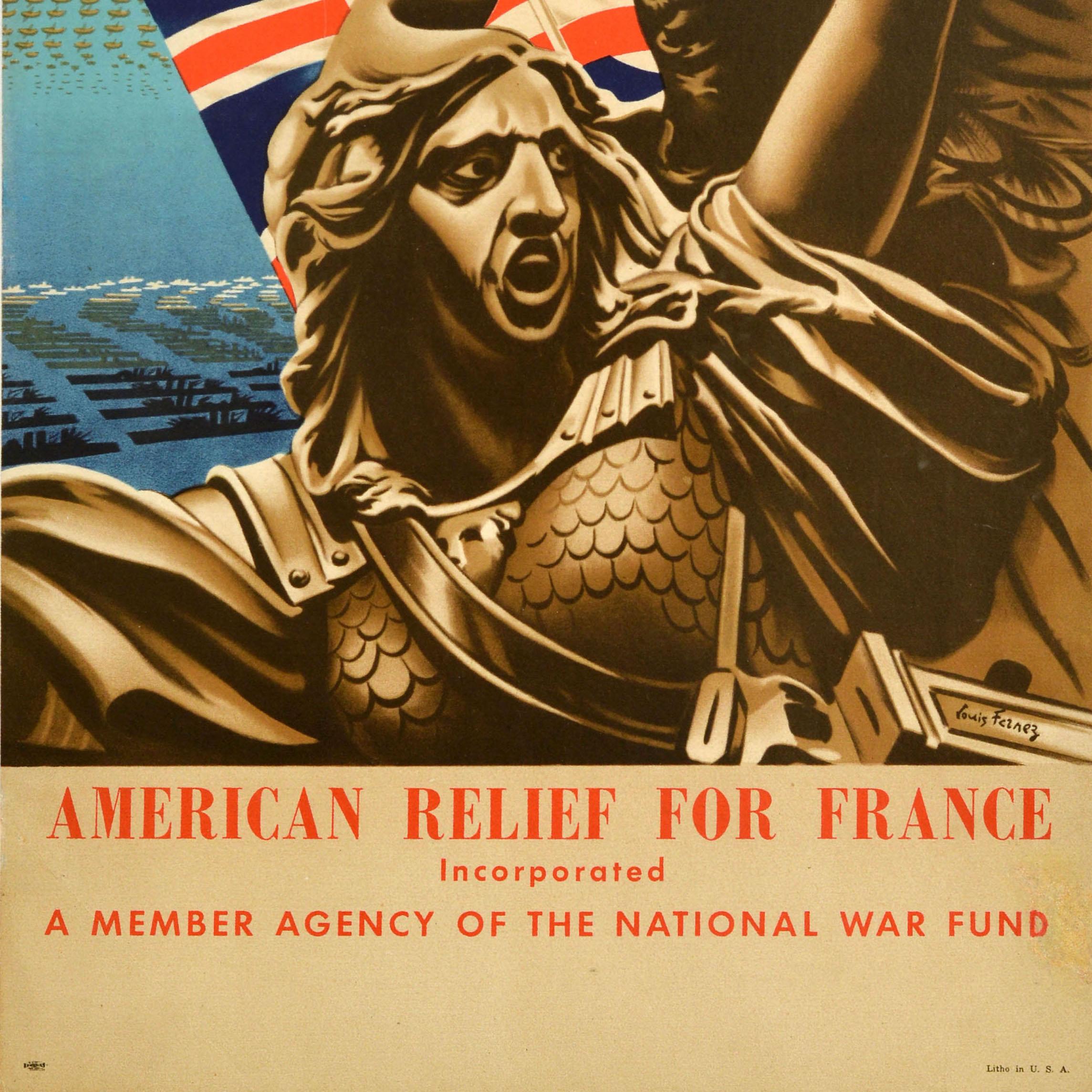 Poster di guerra originale d'epoca Soccorso americano per il Fondo nazionale di guerra per la Francia della seconda guerra mondiale In condizioni buone in vendita a London, GB