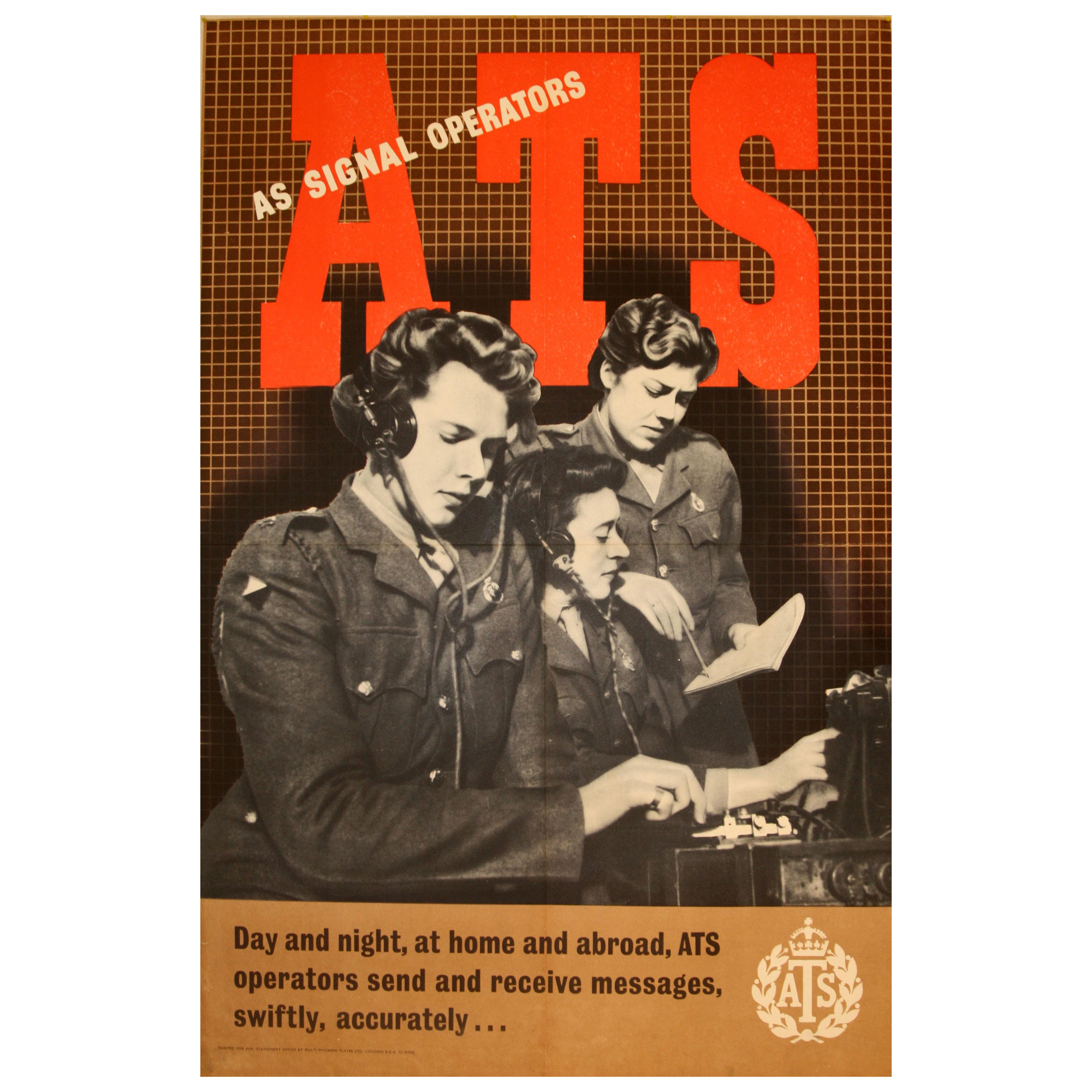 Poster di guerra originale d'epoca ATS Operatori di Signal WWII Esercito Britannico Branch Donna in vendita