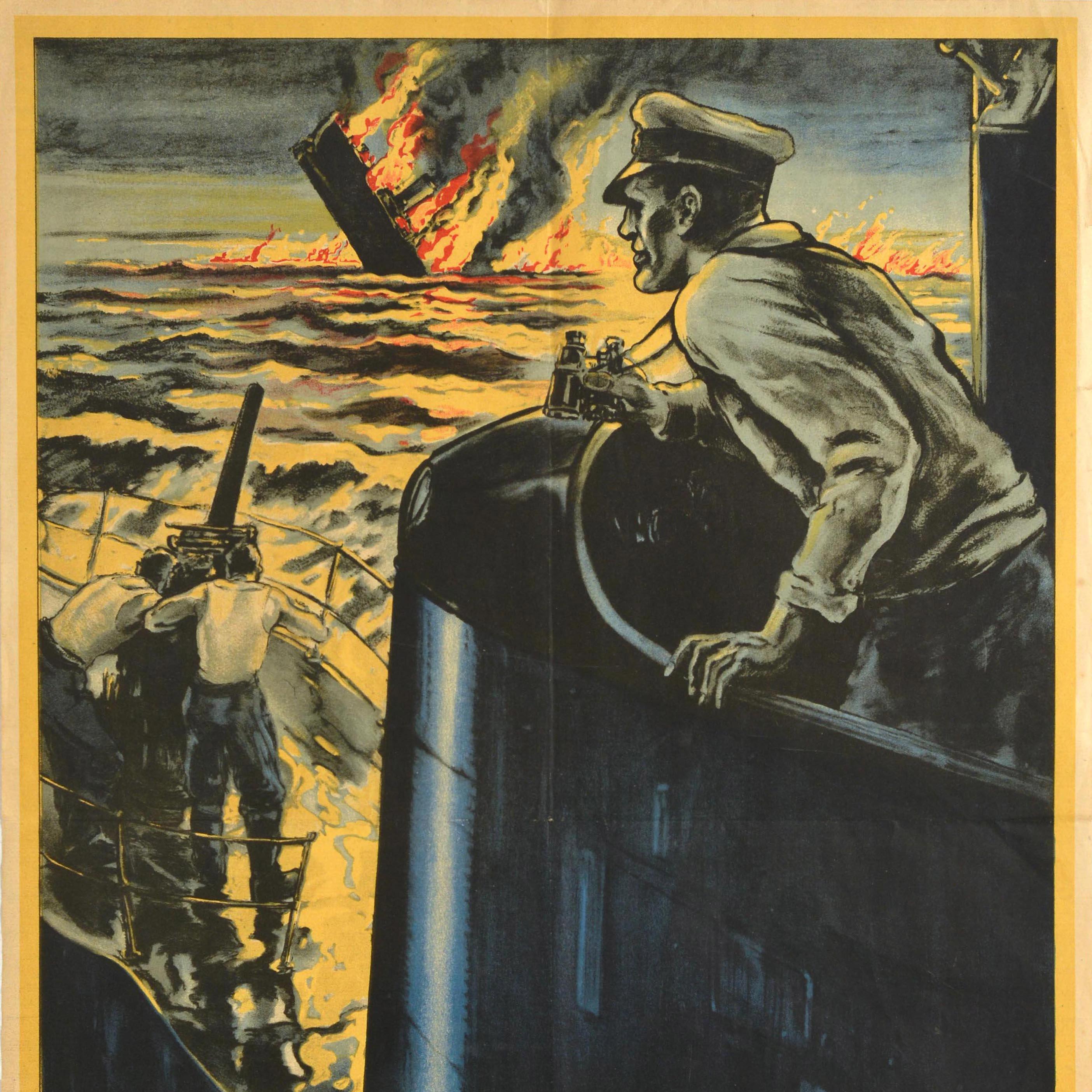 Britannico Poster di guerra originale d'epoca L'attacco inizia nella fabbrica dei sottomarini Rumbold WWII in vendita