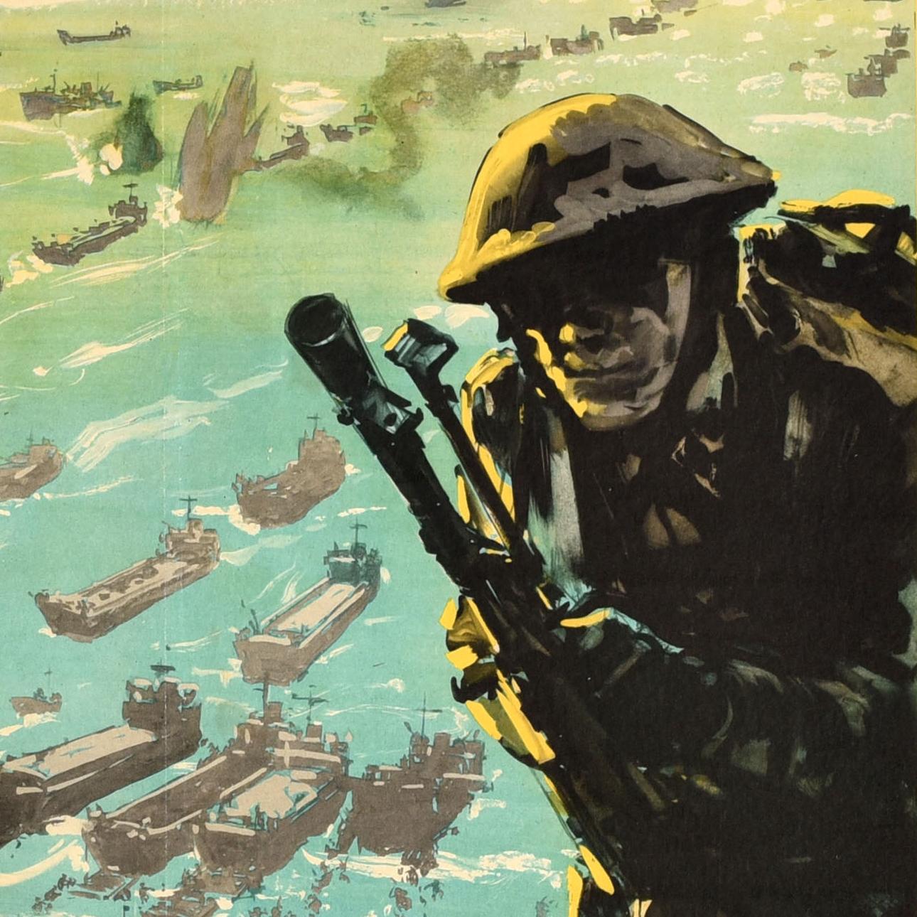 Metà XX secolo Poster di guerra originale d'epoca L'attacco inizia in fabbrica WWII Royal Navy britannica in vendita