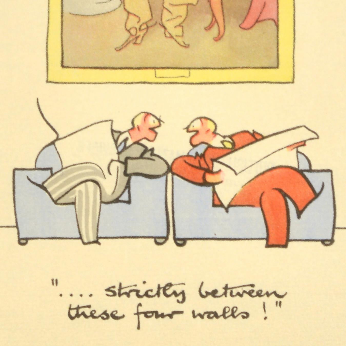 Affiche originale de la Seconde Guerre mondiale, réalisée par le célèbre dessinateur et illustrateur britannique Fougasse (Cyril Kenneth Bird ; 1887-1965). Il s'agit de l'une des affiches de la populaire série de propagande de guerre publiée par le