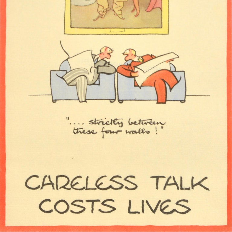 Original Vintage War Poster Careless Talk Costs Lives Four Walls WWII