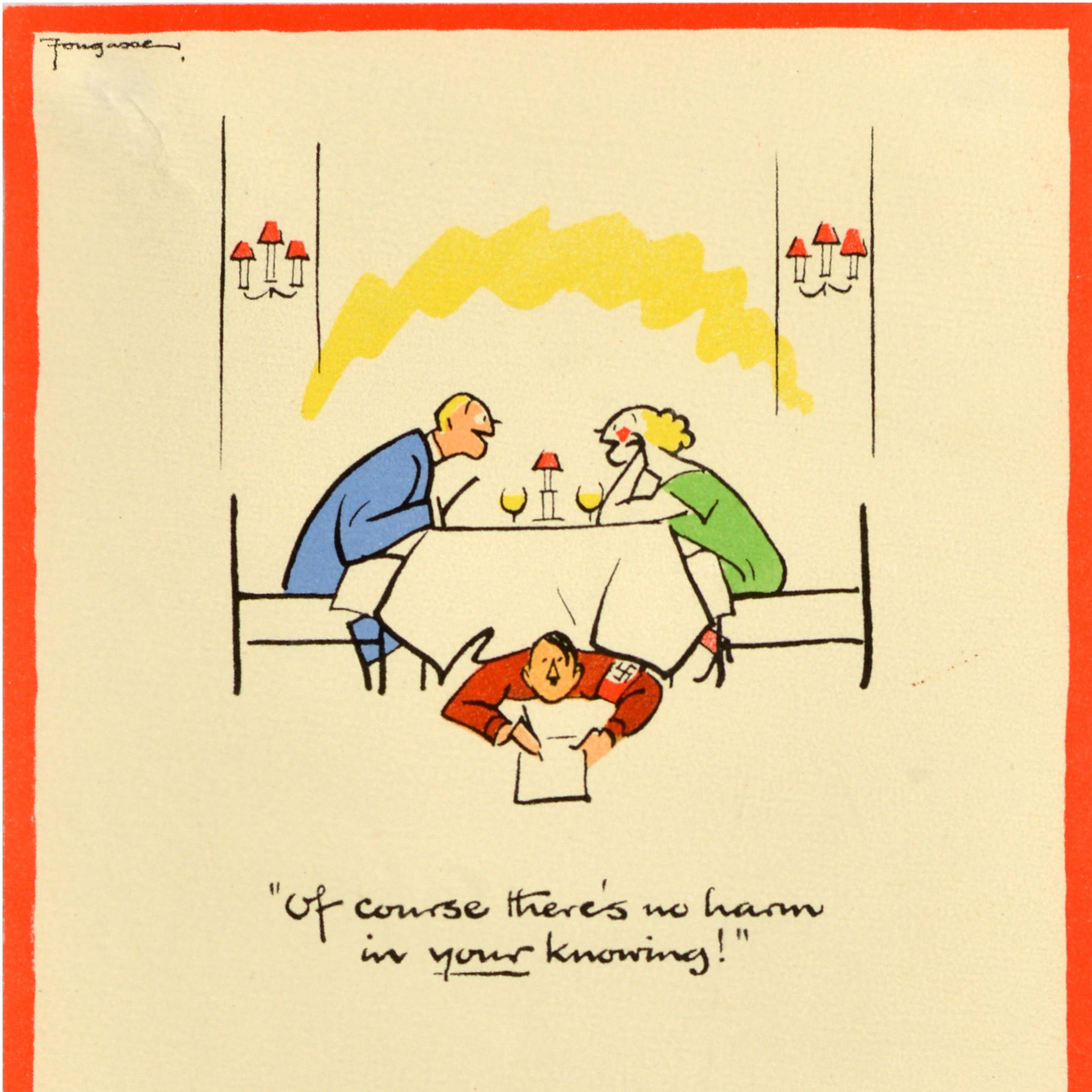 Britannico Poster di guerra originale d'epoca Le chiacchiere incaute costano vite, non danneggiano il ristorante della seconda guerra mondiale in vendita