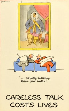 Original Vintage War Poster Careless Talk Costs Lives These Four Walls Fougasse