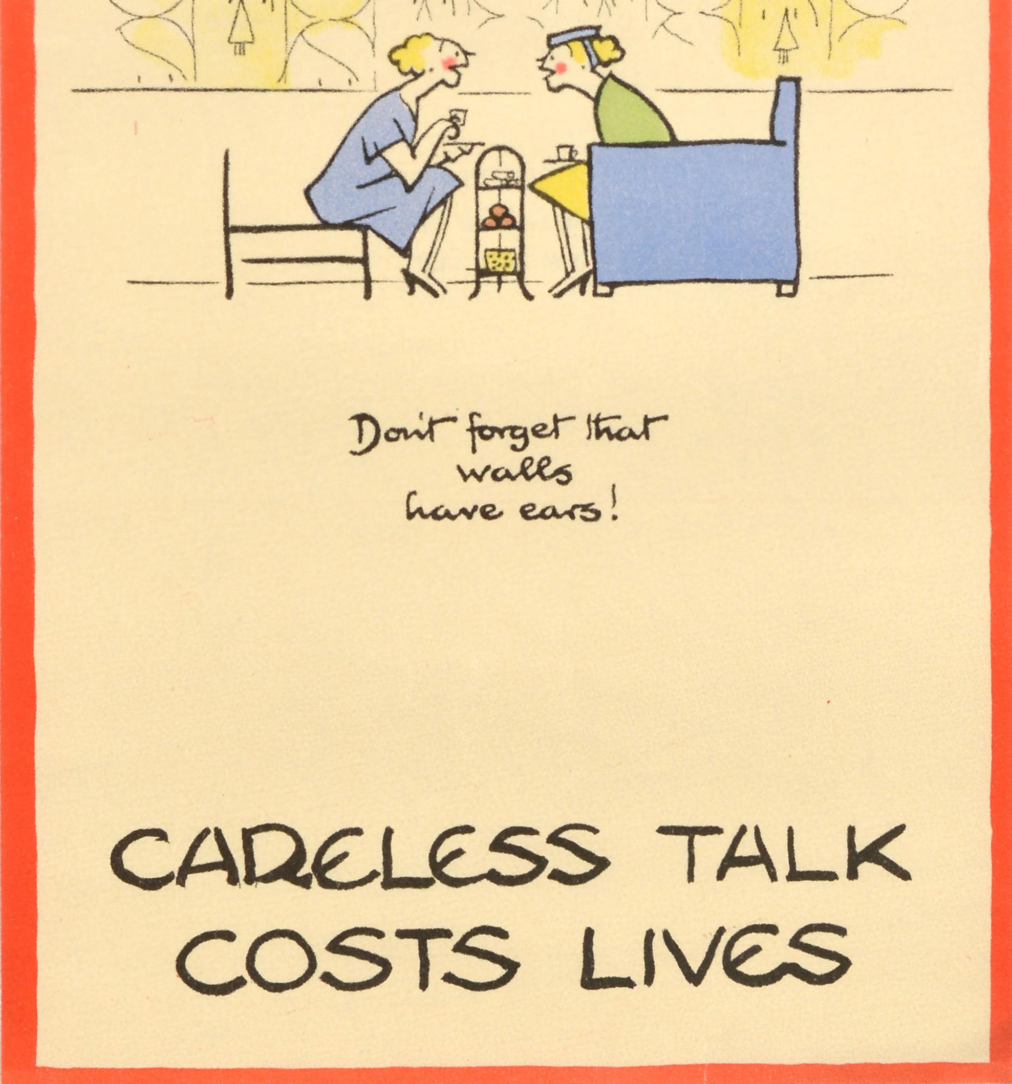 British Original Vintage War Poster Careless Talk Costs Lives Walls Have Ears WWII 