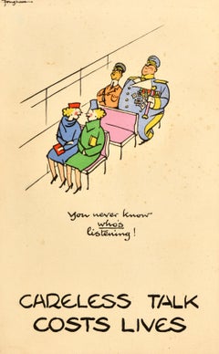 Original Vintage War Poster Careless Talk Fougasse Bus Train Transport WWII