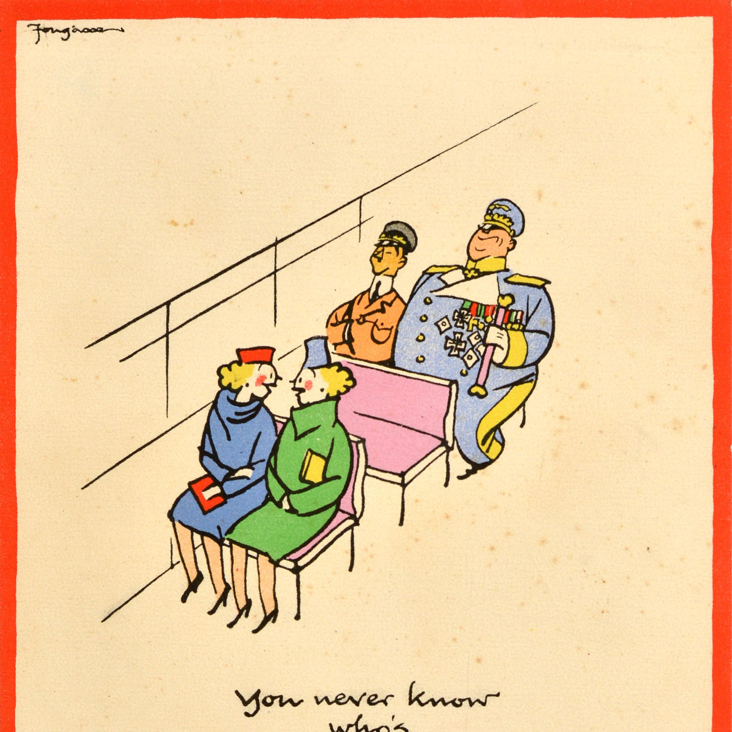 Britannico Poster di guerra originale d'epoca Parlare senza pensieri Fougasse Autobus Treno Trasporto WWII in vendita