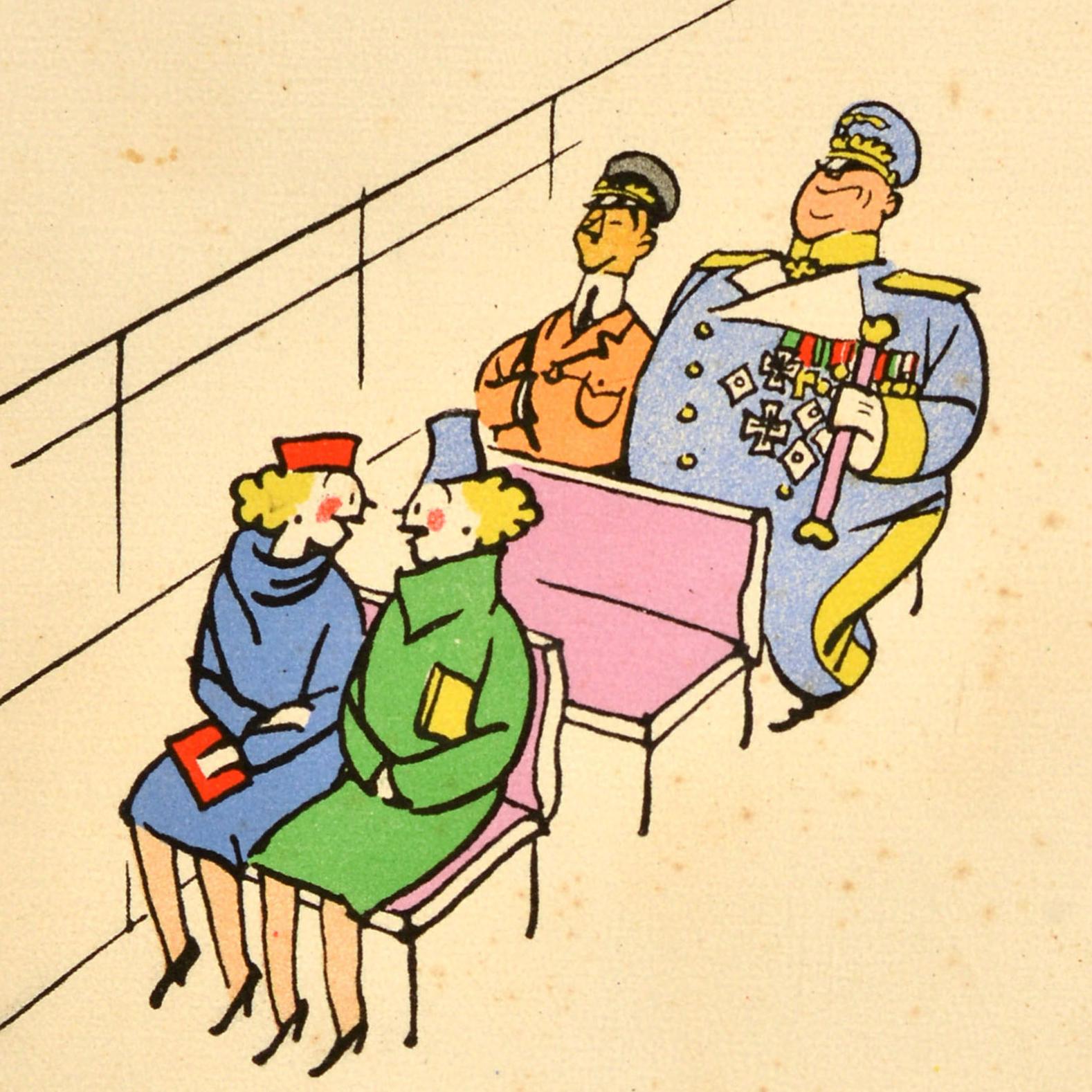 Metà XX secolo Poster di guerra originale d'epoca Parlare senza pensieri Fougasse Autobus Treno Trasporto WWII in vendita