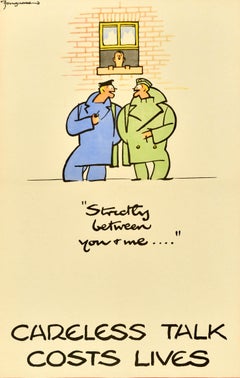 Original Vintage War Poster Careless Talk Strictly Between You And Me Fougass