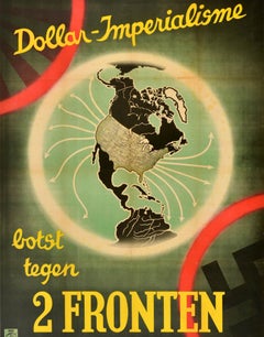 Original Vintage War Poster Dollar Imperialism Clashes Against Two Fronts WWII