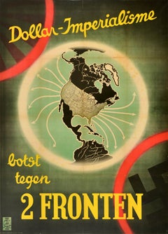 Original Vintage War Poster Dollar Imperialism Clashes Against Two Fronts WWII