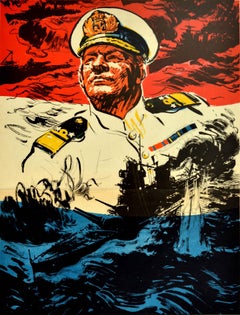Original Vintage War Poster Dutch Navy East Indies WWII Japanese Fleet Recruit