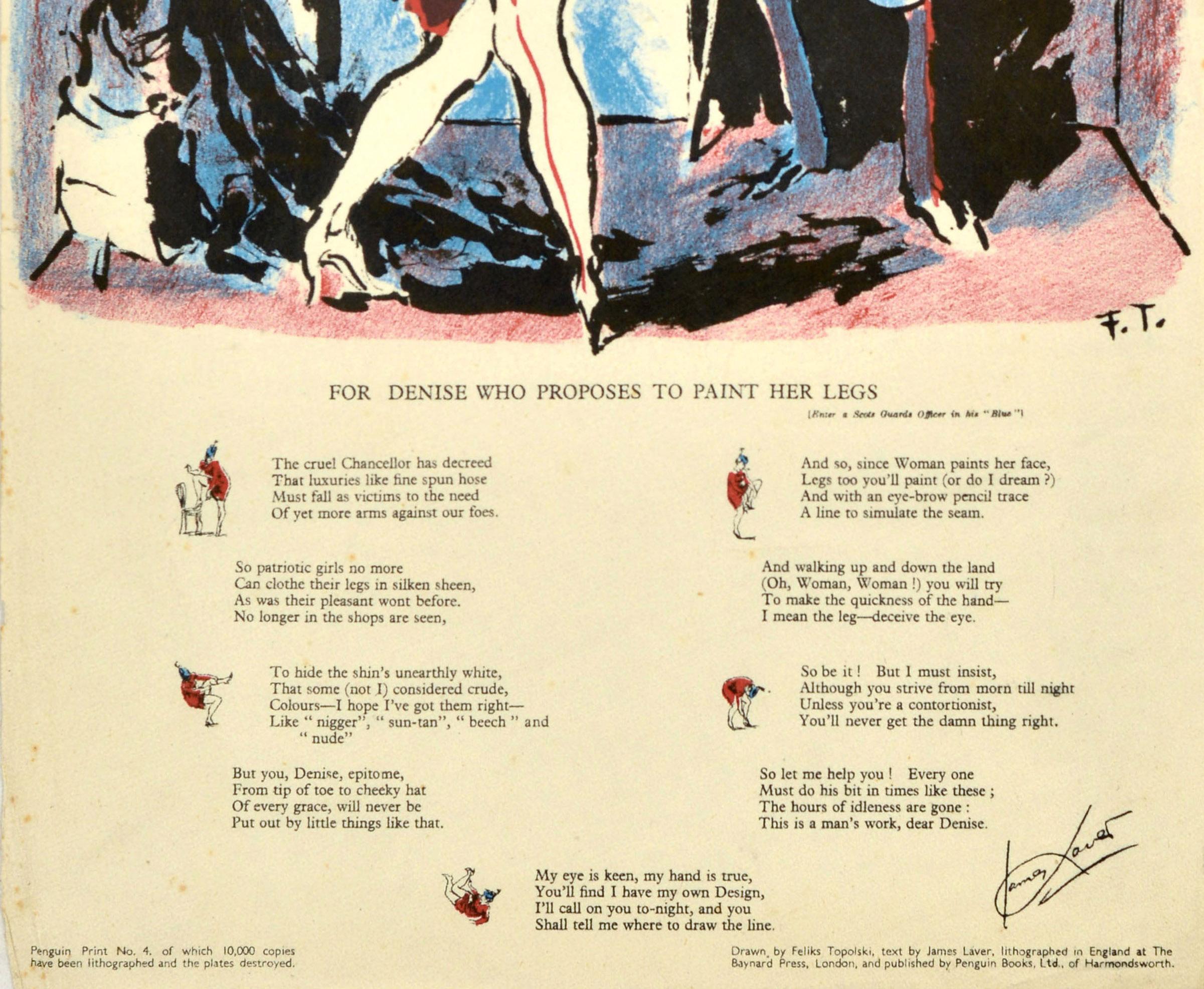 British Original Vintage War Poster For Denise Who Proposes To Paint Her Legs Poem WWII