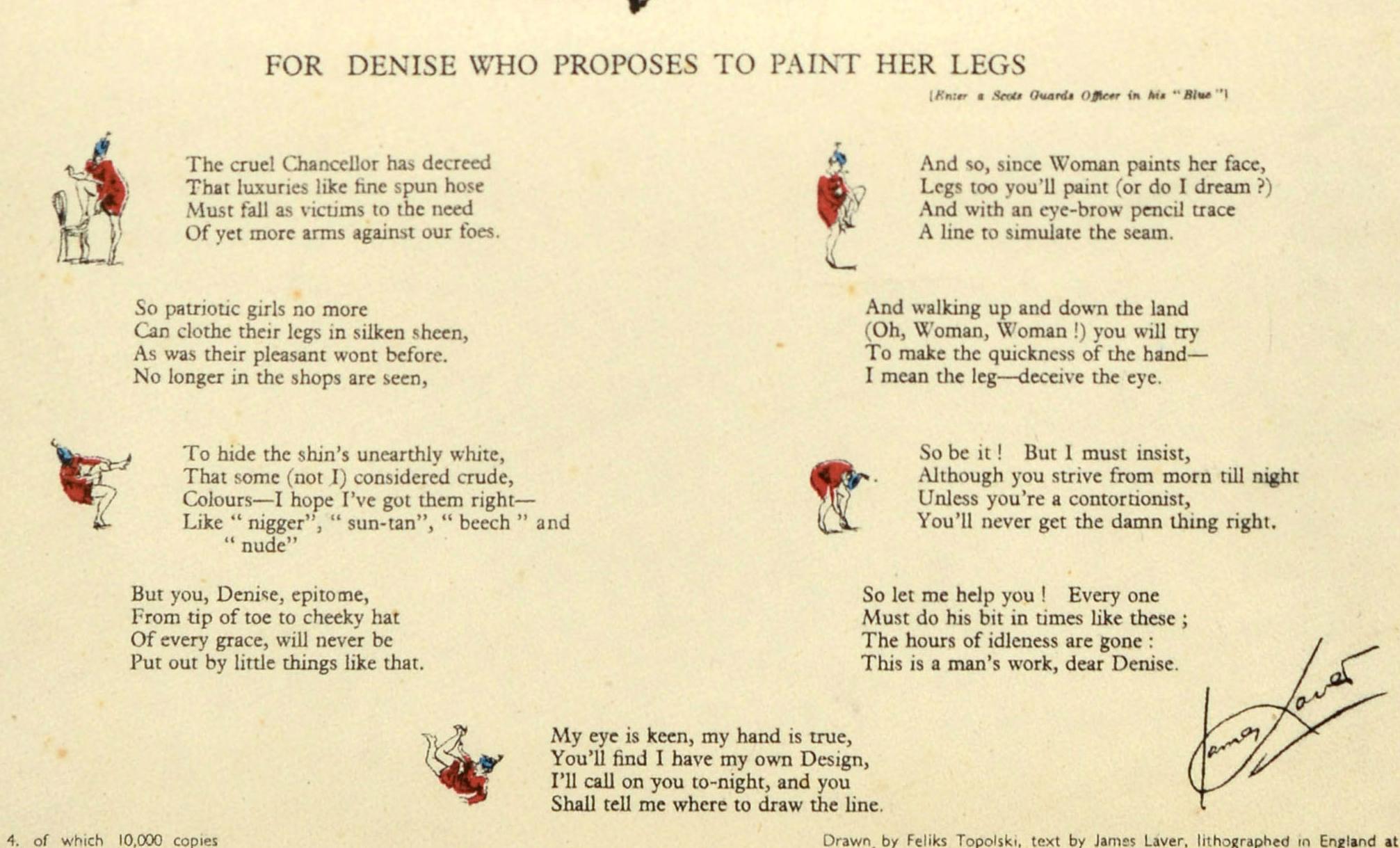 Original Vintage War Poster For Denise Who Proposes To Paint Her Legs Poem WWII In Good Condition In London, GB