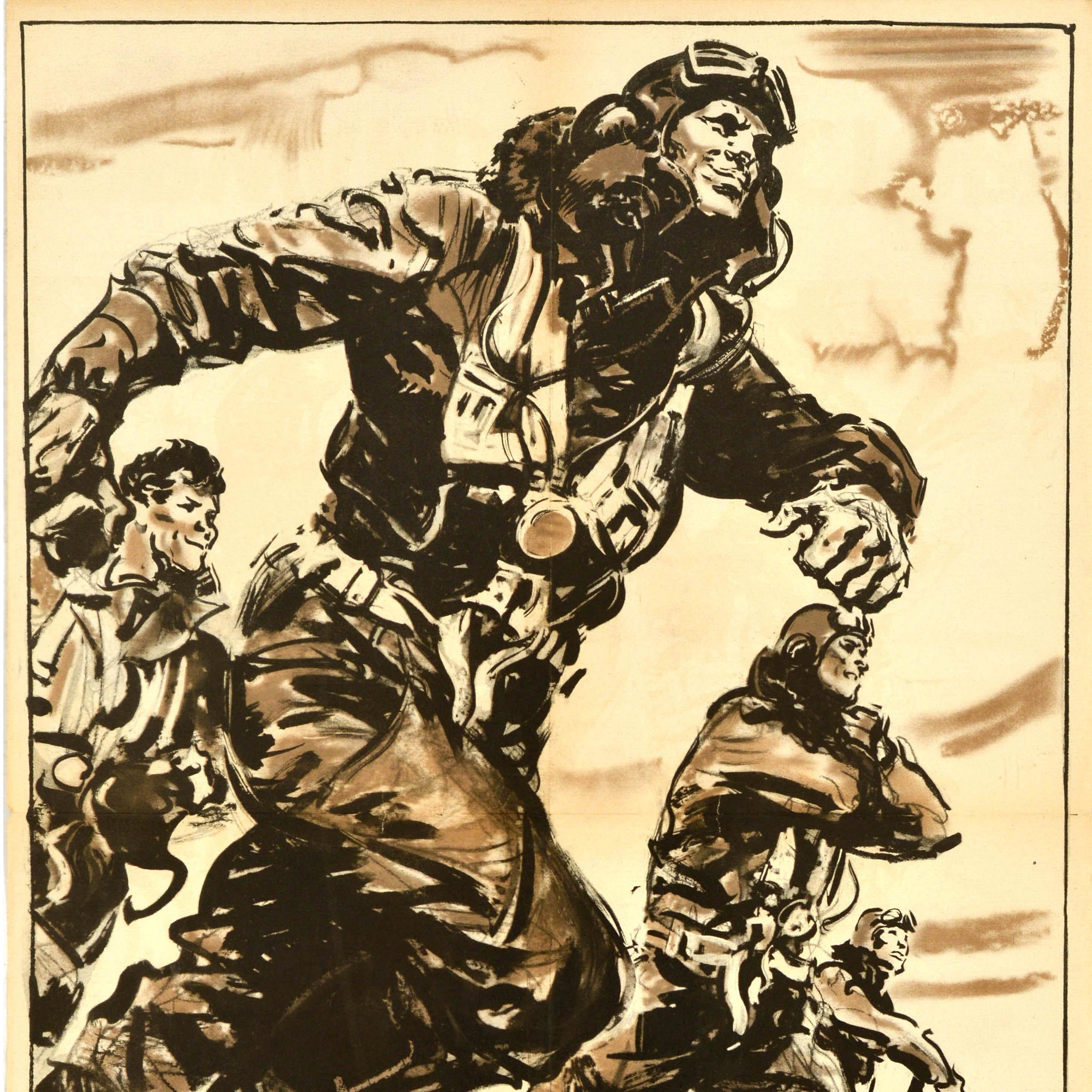 Britannico Poster di guerra d'epoca originale Forward To Victory Spitfire Pilots Blitz WWII RAF in vendita