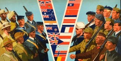 Original Vintage War Poster Freedom Shall Prevail WWII Victory Soldiers W Little