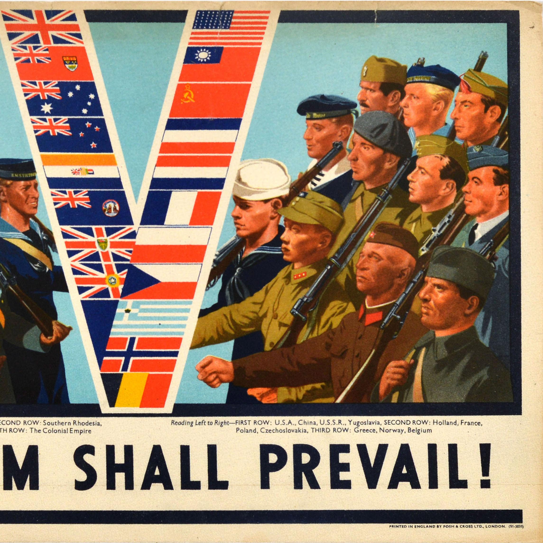 Poster di guerra originale d'epoca Freedom Shall Prevail WWII Victory Soldiers W Little In condizioni buone in vendita a London, GB