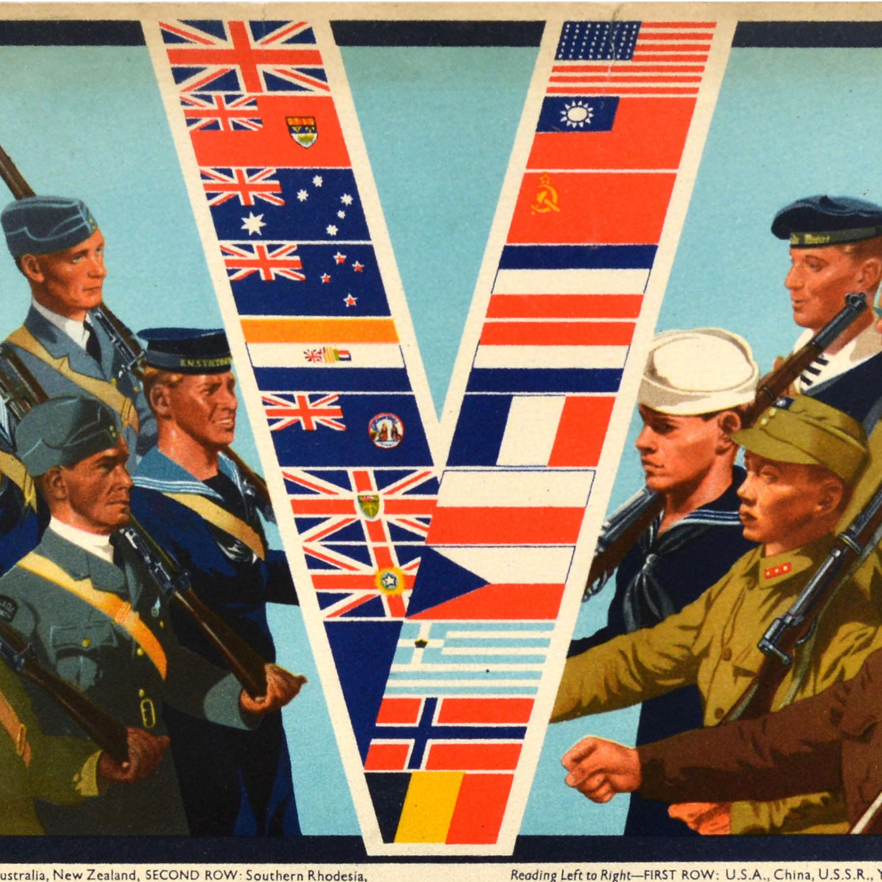 Metà XX secolo Poster di guerra originale d'epoca Freedom Shall Prevail WWII Victory Soldiers W Little in vendita