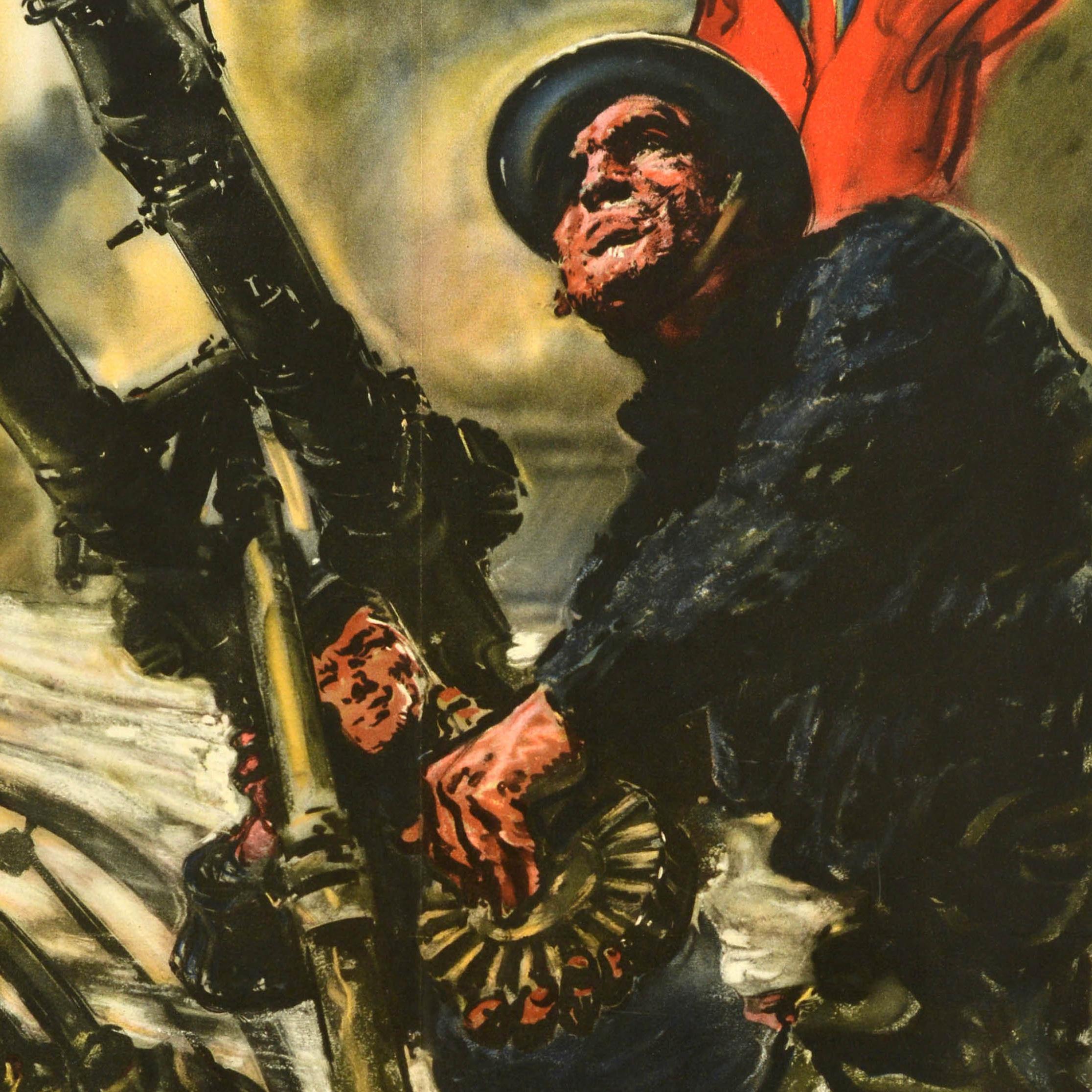 Mid-20th Century Original Vintage War Poster Merchant Navy Thank You Gun Harold Forster WWII For Sale