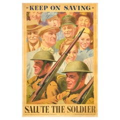 Original Vintage Cartel de Guerra Salute The Soldier WWII National Savings Home Front