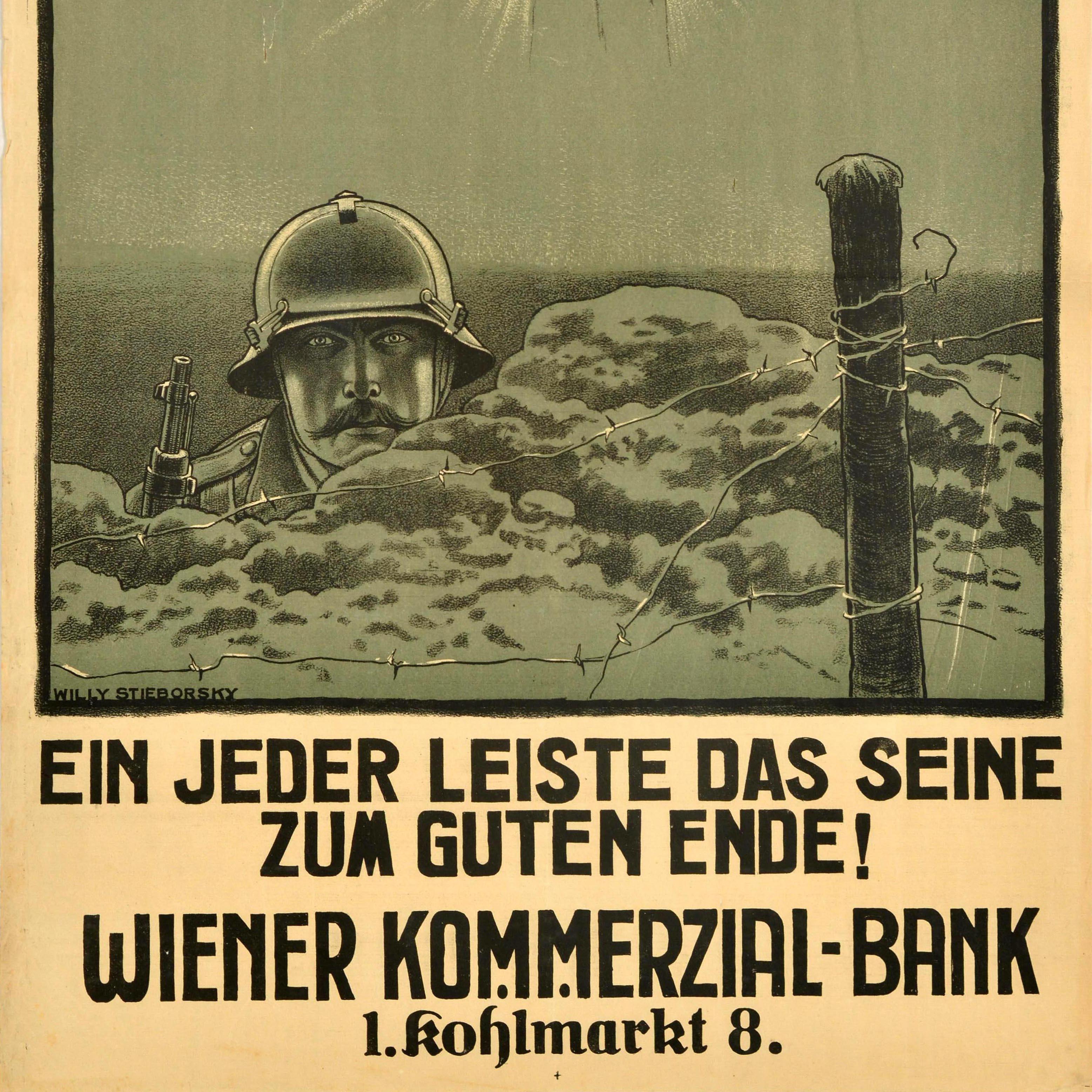 Original Vintage War Poster Subscribe 6th War Bond WWI Vienna Commercial Bank In Good Condition For Sale In London, GB