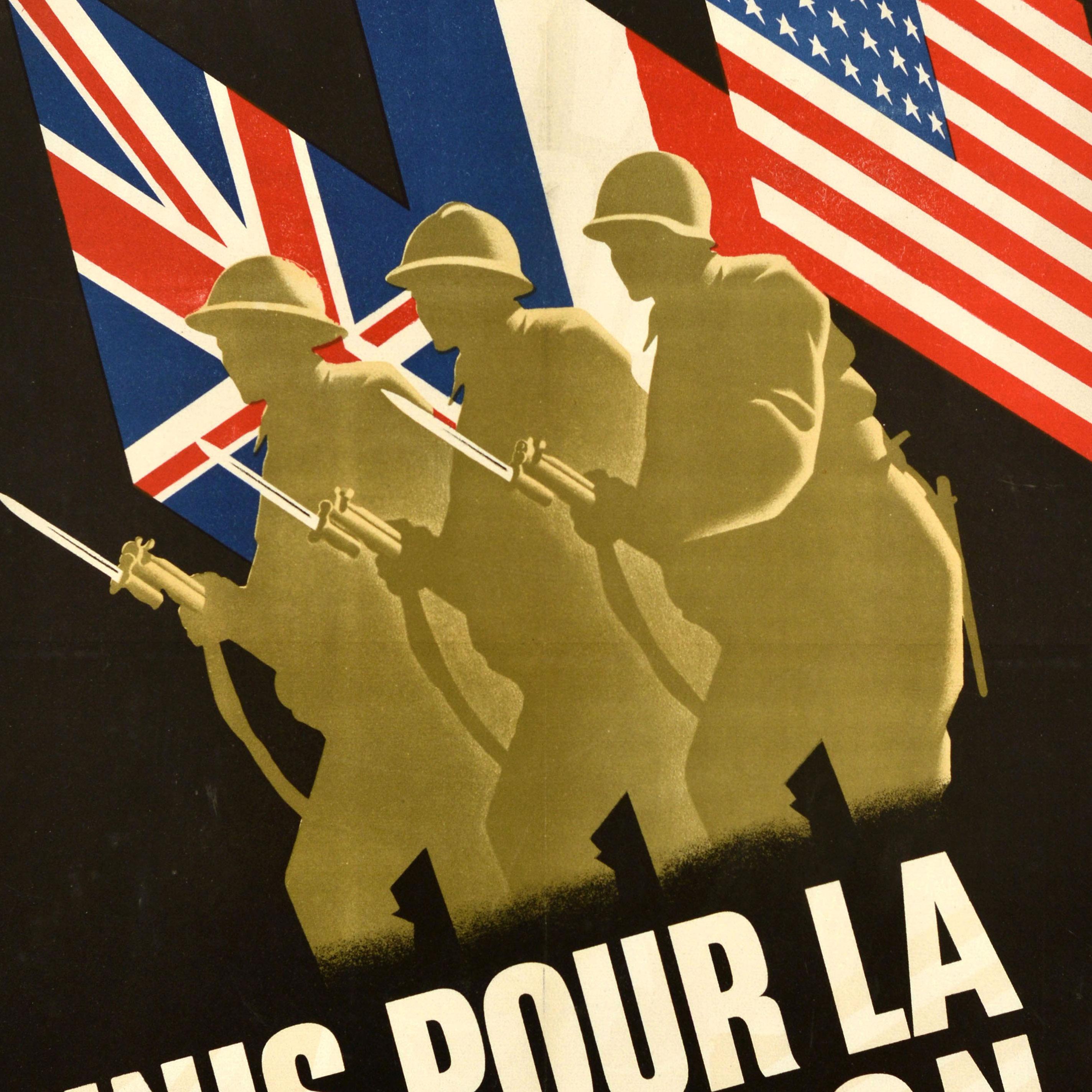 Original Vintage Cartel de Guerra Unidos por la Liberación Segunda Guerra Mundial Soldados Aliados Banderas en Bueno estado para la venta en London, GB