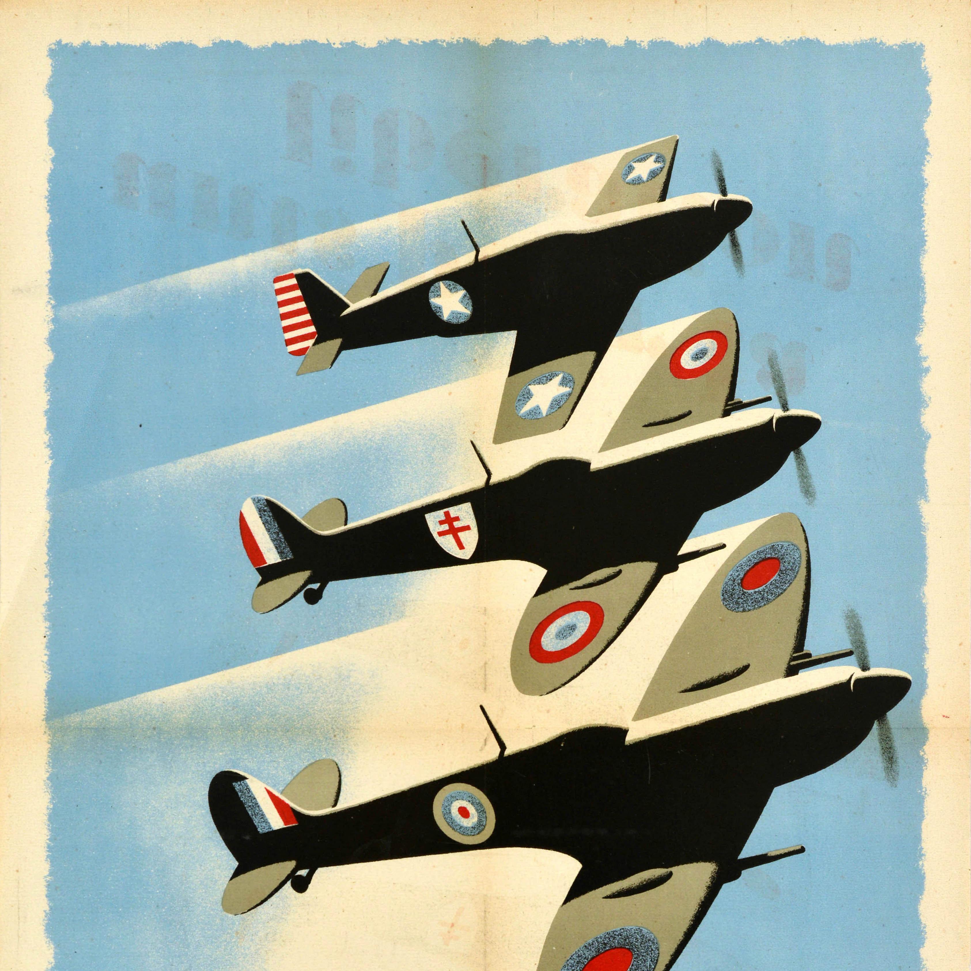 Britannico Poster di guerra originale d'epoca United For The Liberation WWII Spitfire Planes RAF in vendita