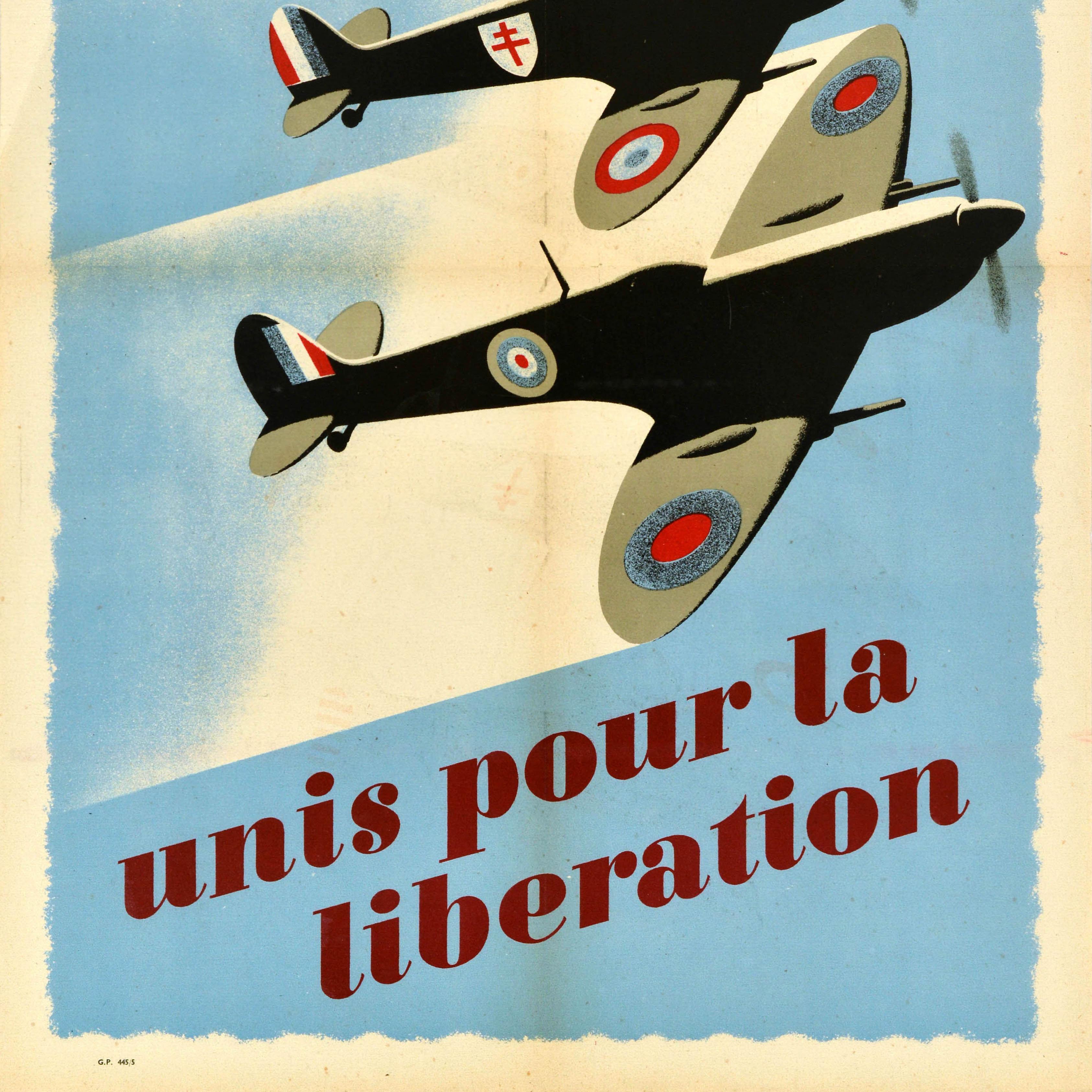 Poster di guerra originale d'epoca United For The Liberation WWII Spitfire Planes RAF In condizioni buone in vendita a London, GB