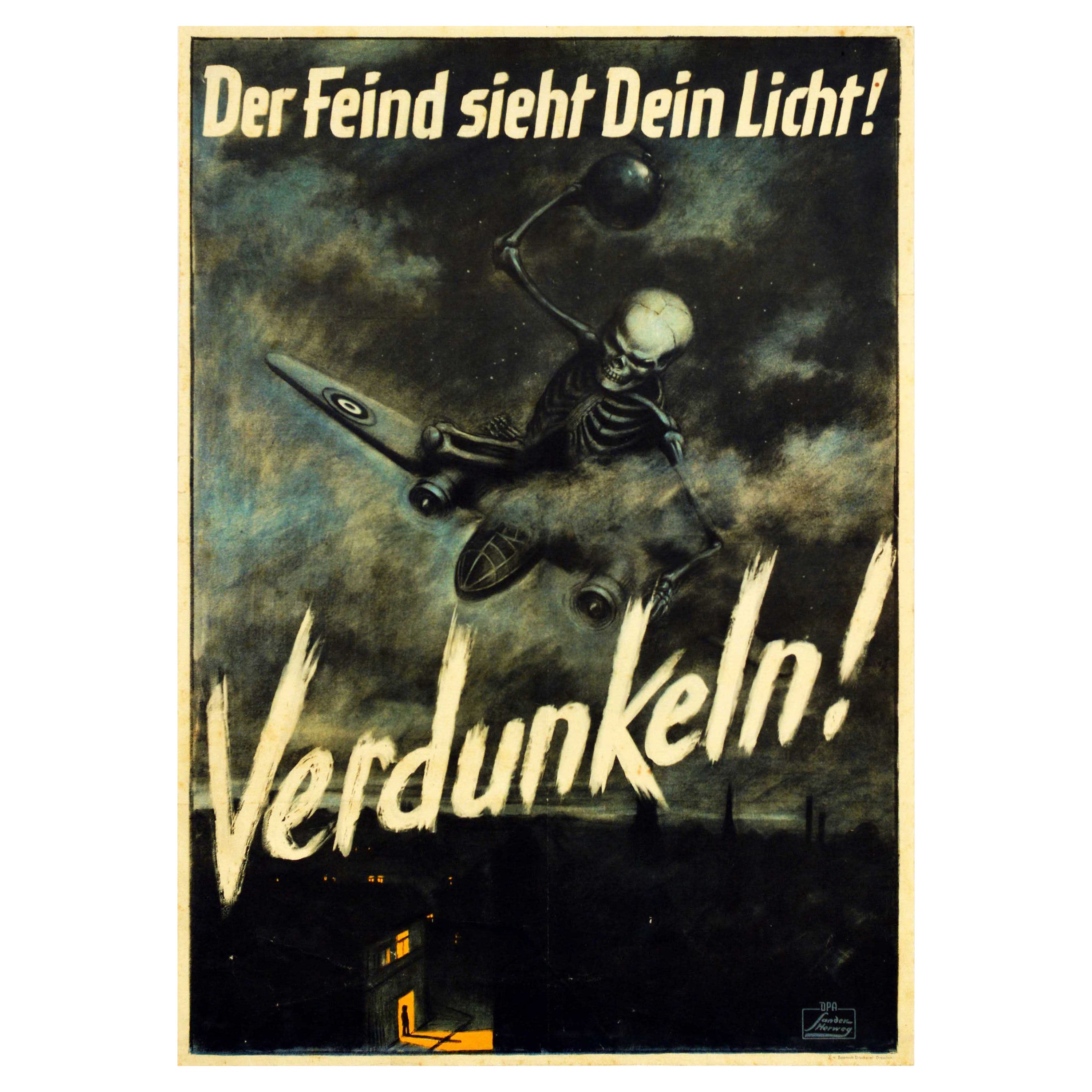 Original Vintage-Vintage-Kriegsplakat „Verdunkeln The Enemy Sees Your Light Black Out“, WWII