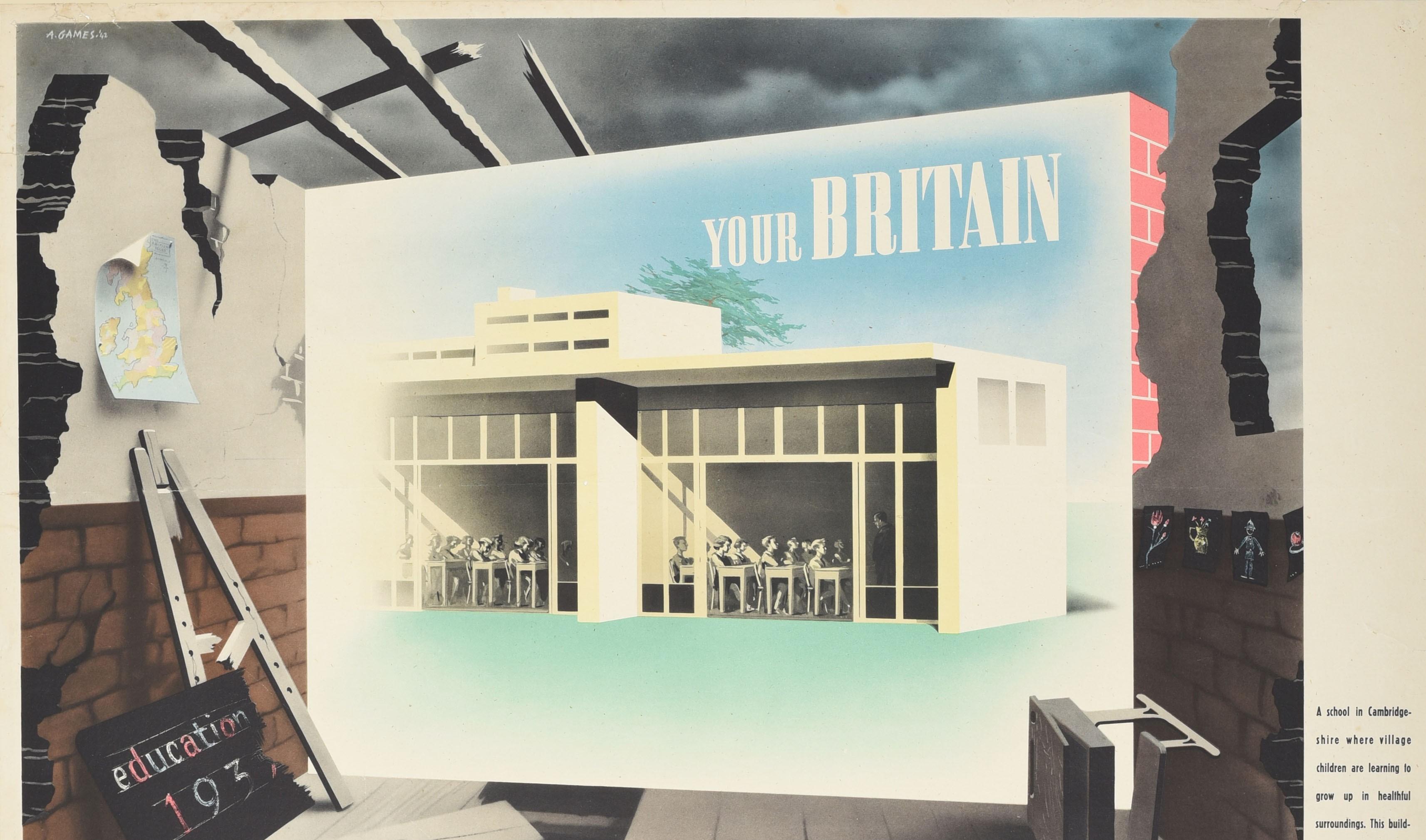 Britannique Original Vintage War Poster Your Britain Fight For It Now Modernist School WWII en vente