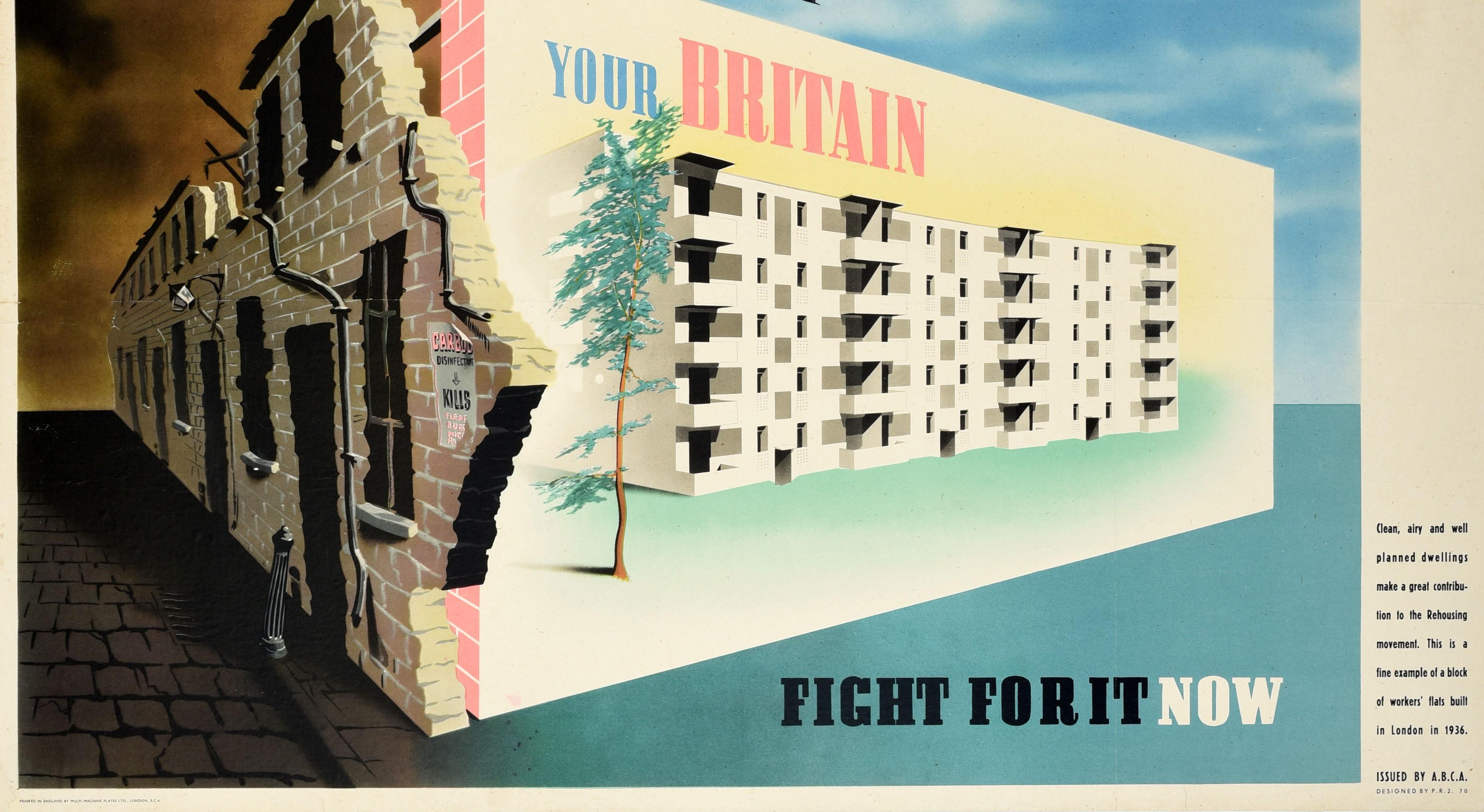 Original Vintage War Poster Your Britain Fight For It Now Rehousing Plans WWII Bon état - En vente à London, GB
