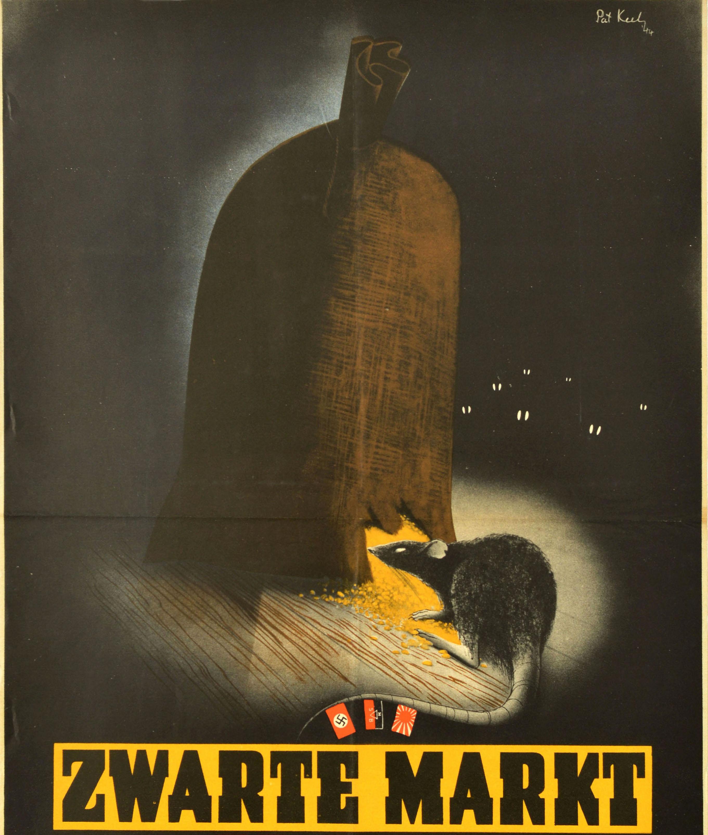 Britannique Affiche d'origine de guerre vintage Zwarte Markt Black Market Theft de la Seconde Guerre mondiale Pat Keely Rat en vente