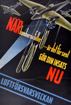 Original Vintage War Propaganda Poster Air Defence Week WWII Sweden Do Your Bit