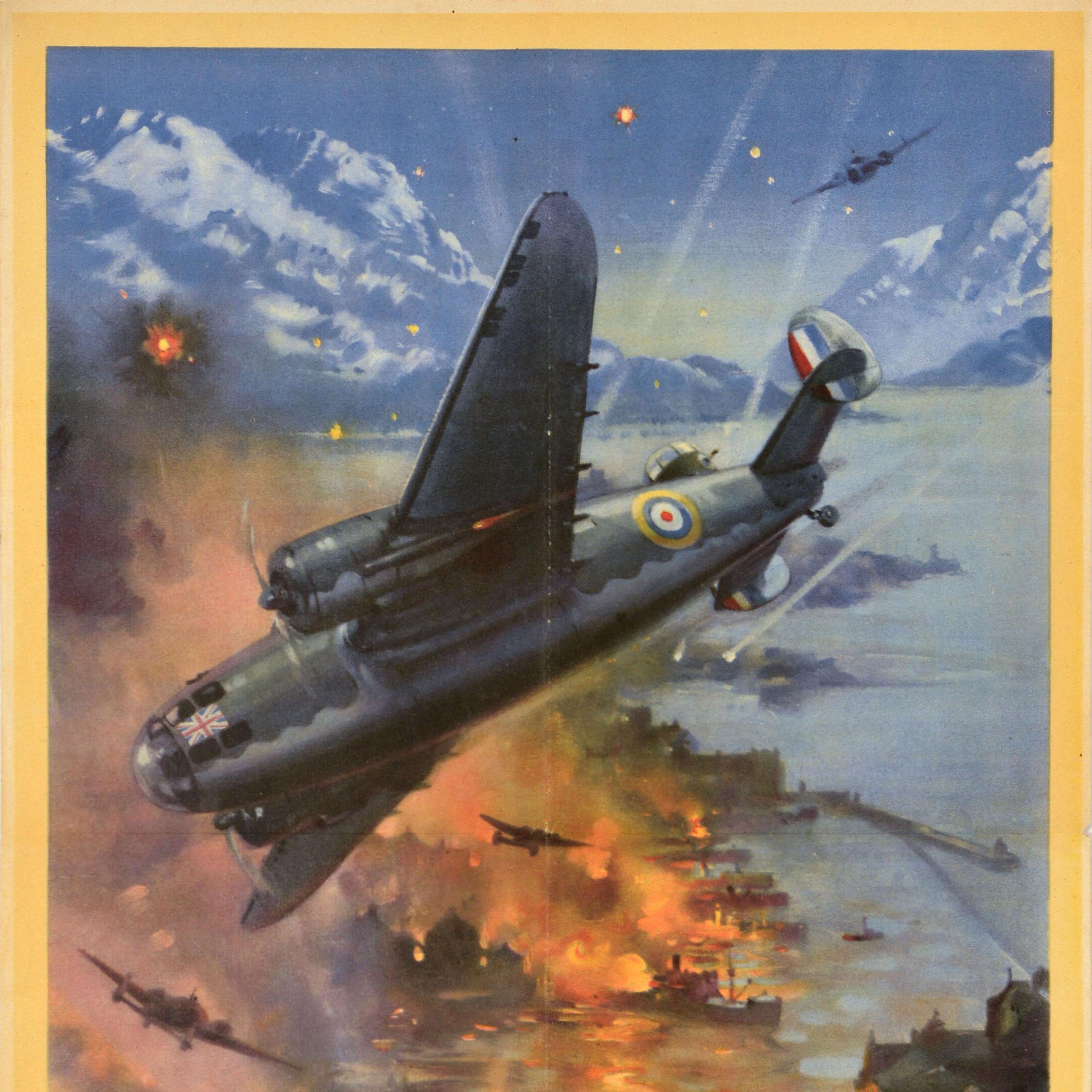 Britannique Original Vintage War Propaganda Poster Back Them WWII Up Hudsons Coastal Command en vente