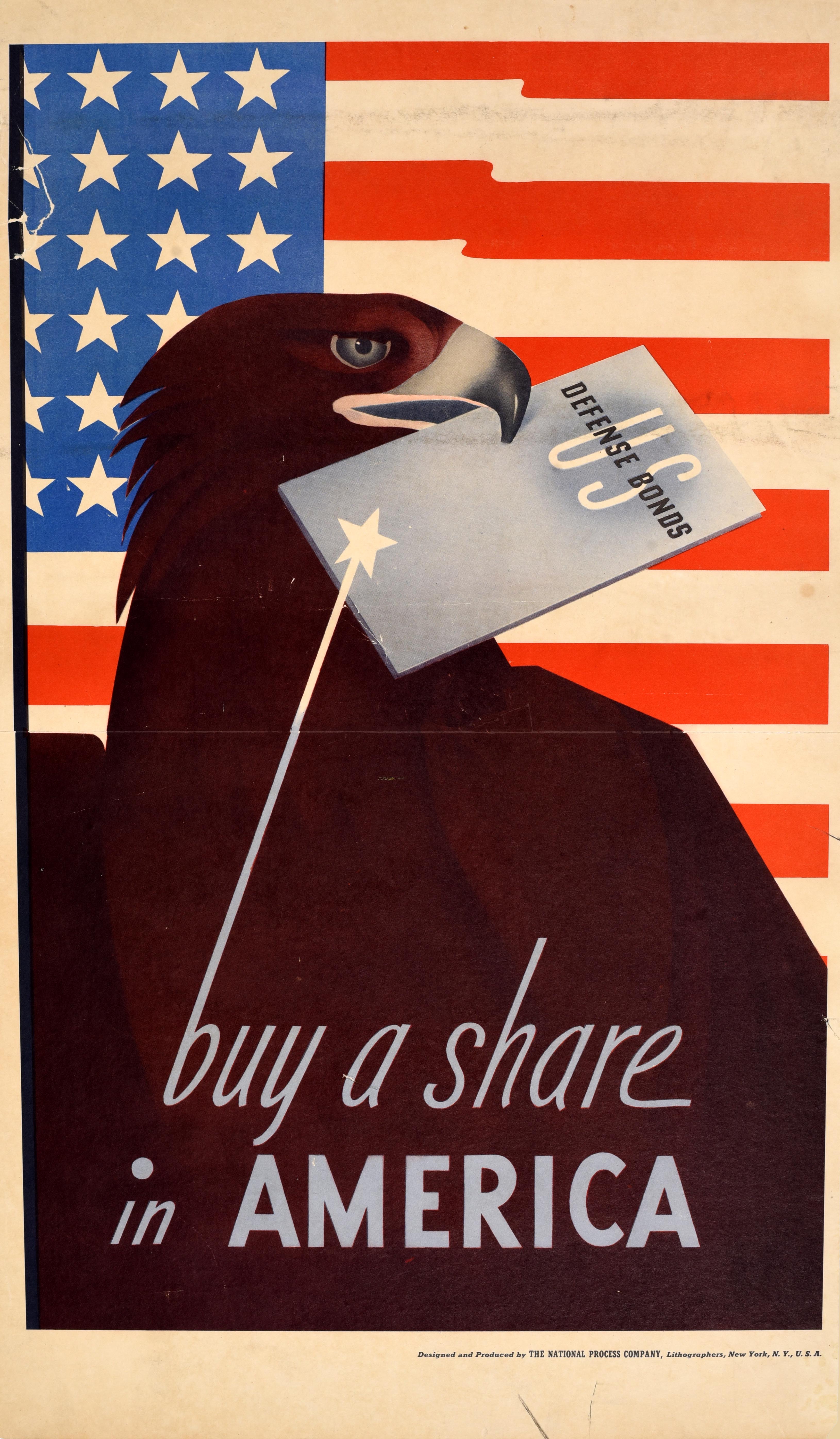 Original Vintage War Propaganda Poster Buy A Share In America US Bonds WWII
