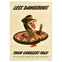 Original Vintage War Propaganda Poster Careless Talk Snake WWII Albert Dorne
