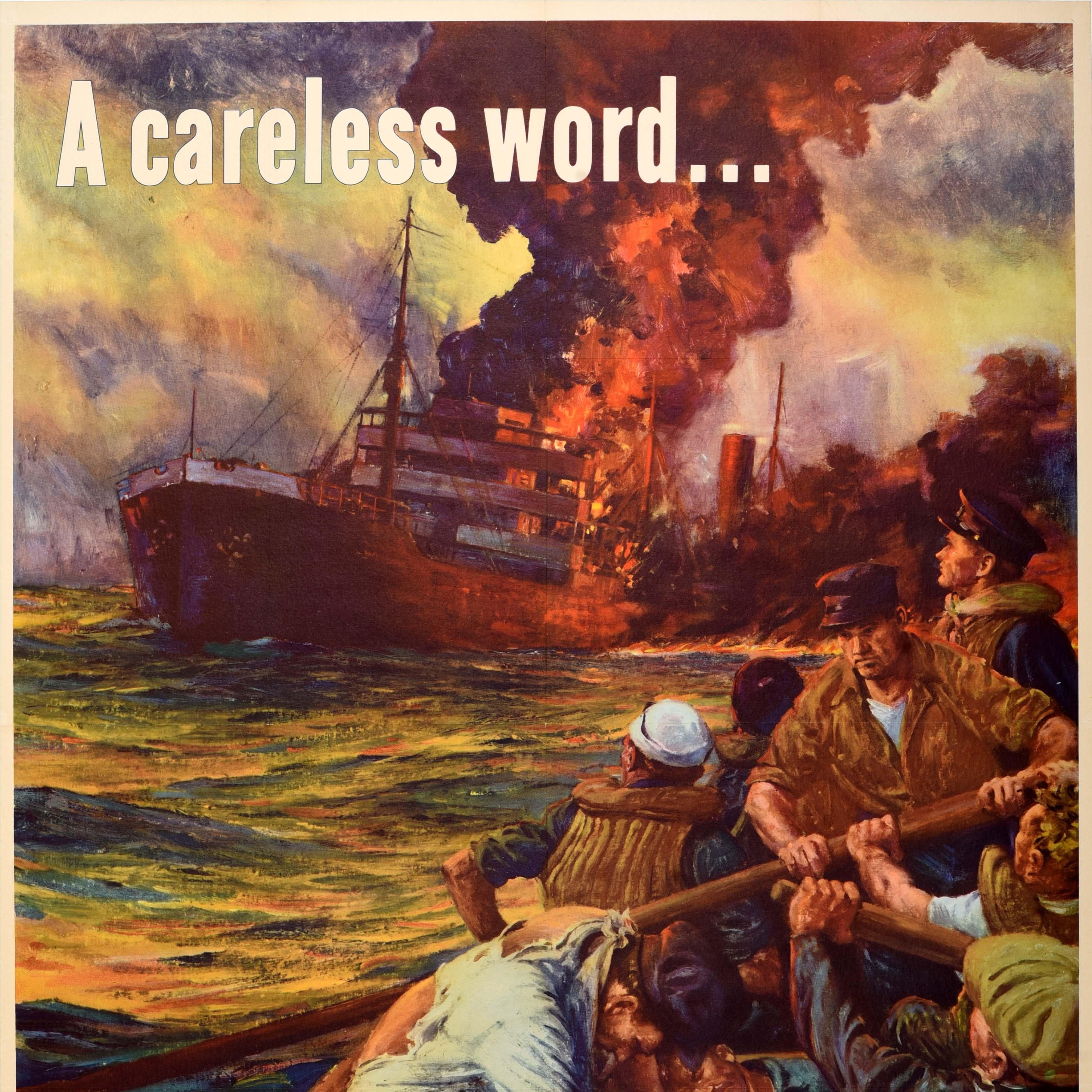 Americano Poster originale di propaganda bellica d'epoca Parola imprudente Affondamento inutile WWII in vendita