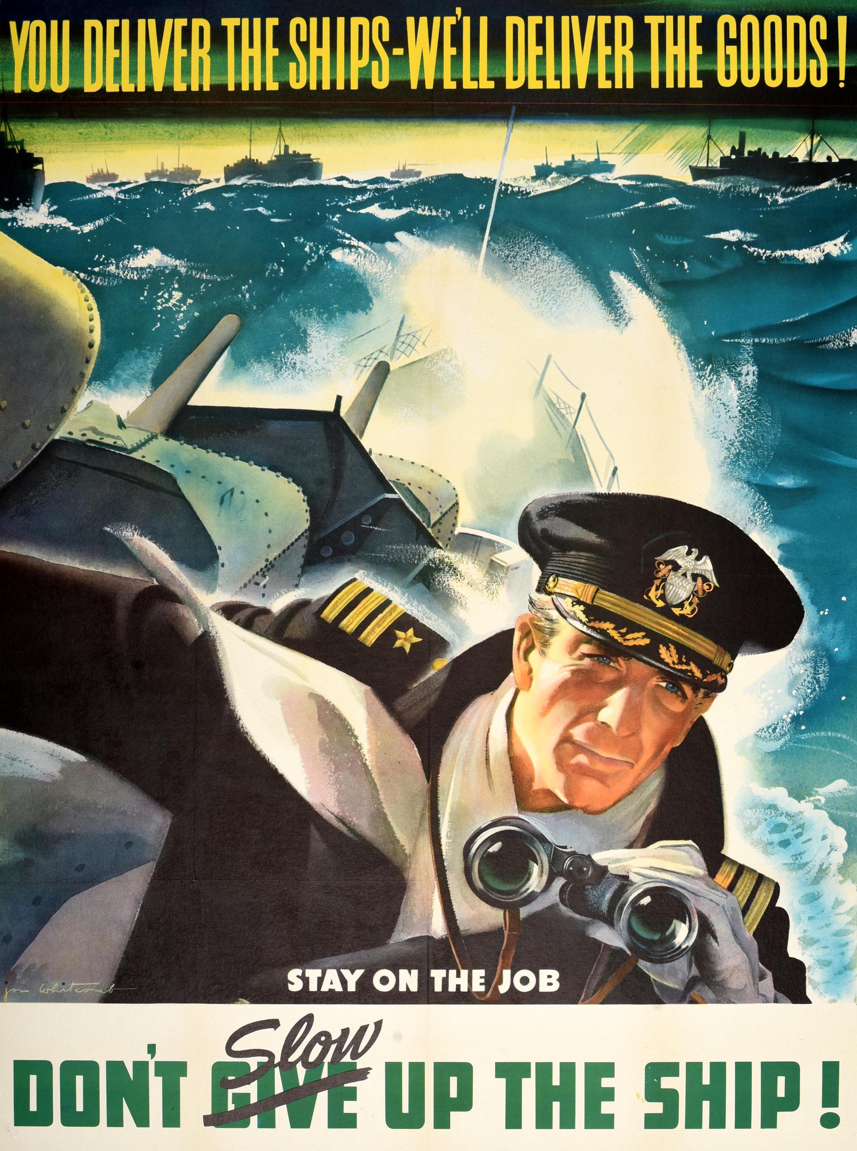 Original Vintage War Propaganda Poster Don't Slow Up The Ships WWII Jon Whitcomb (Mitte des 20. Jahrhunderts) im Angebot