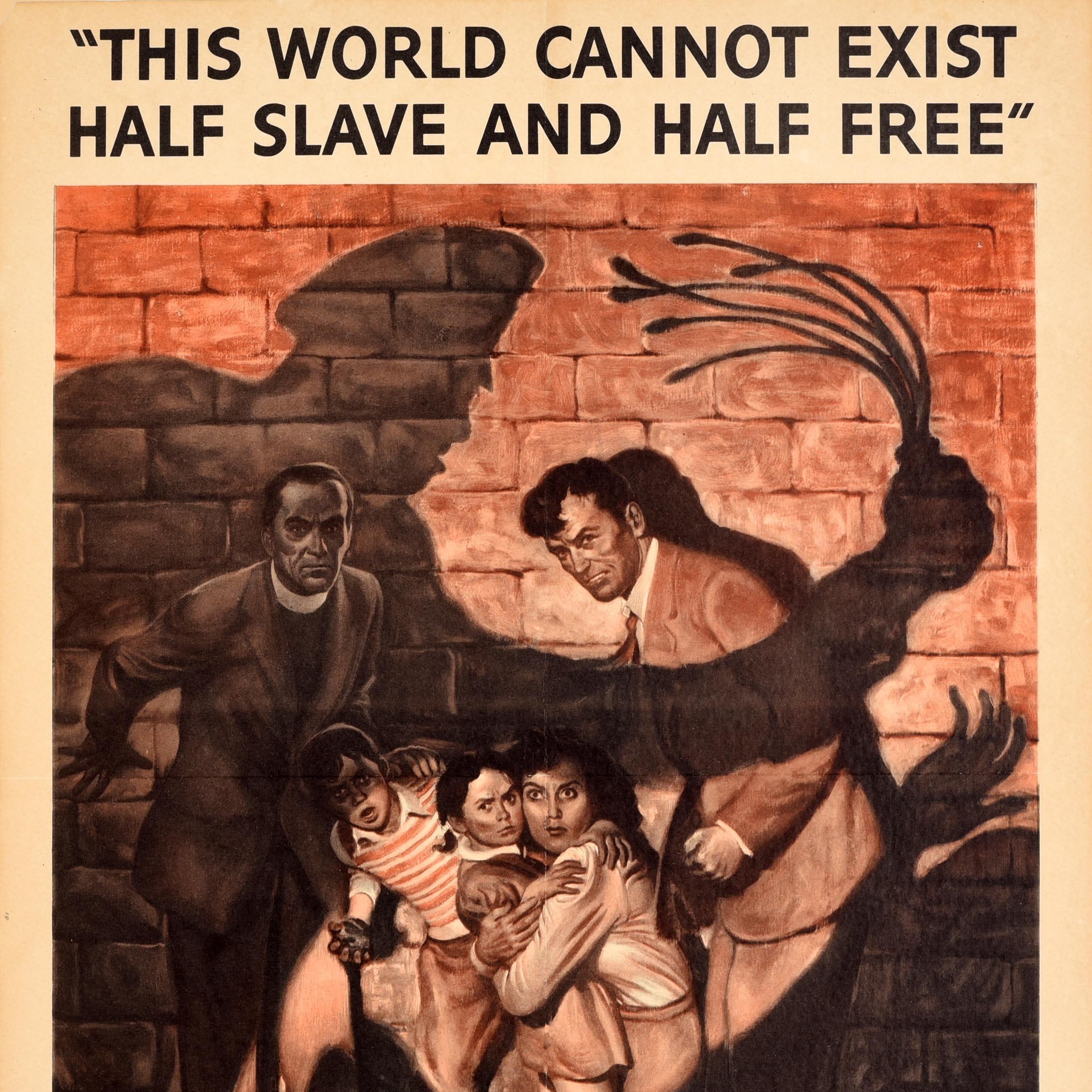 Americano Poster originale di propaganda bellica d'epoca Lotta per la libertà Mezzo schiavo libero WWII in vendita