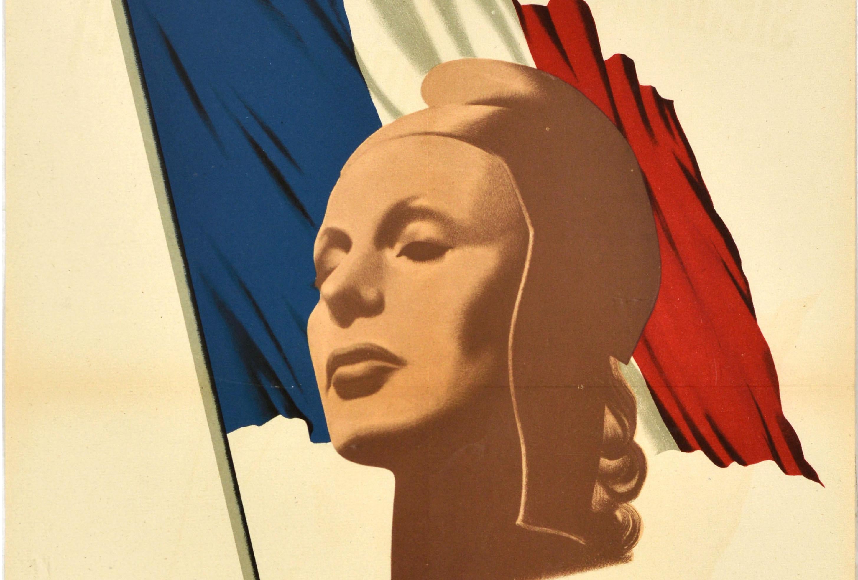 Poster di propaganda originale della Seconda Guerra Mondiale - La Liberte Pour la France ... Les Libertes Pour les Francais / Libertà per la Francia ... Libertà per i francesi - con una grande opera d'arte del grafico britannico Reginald Mount