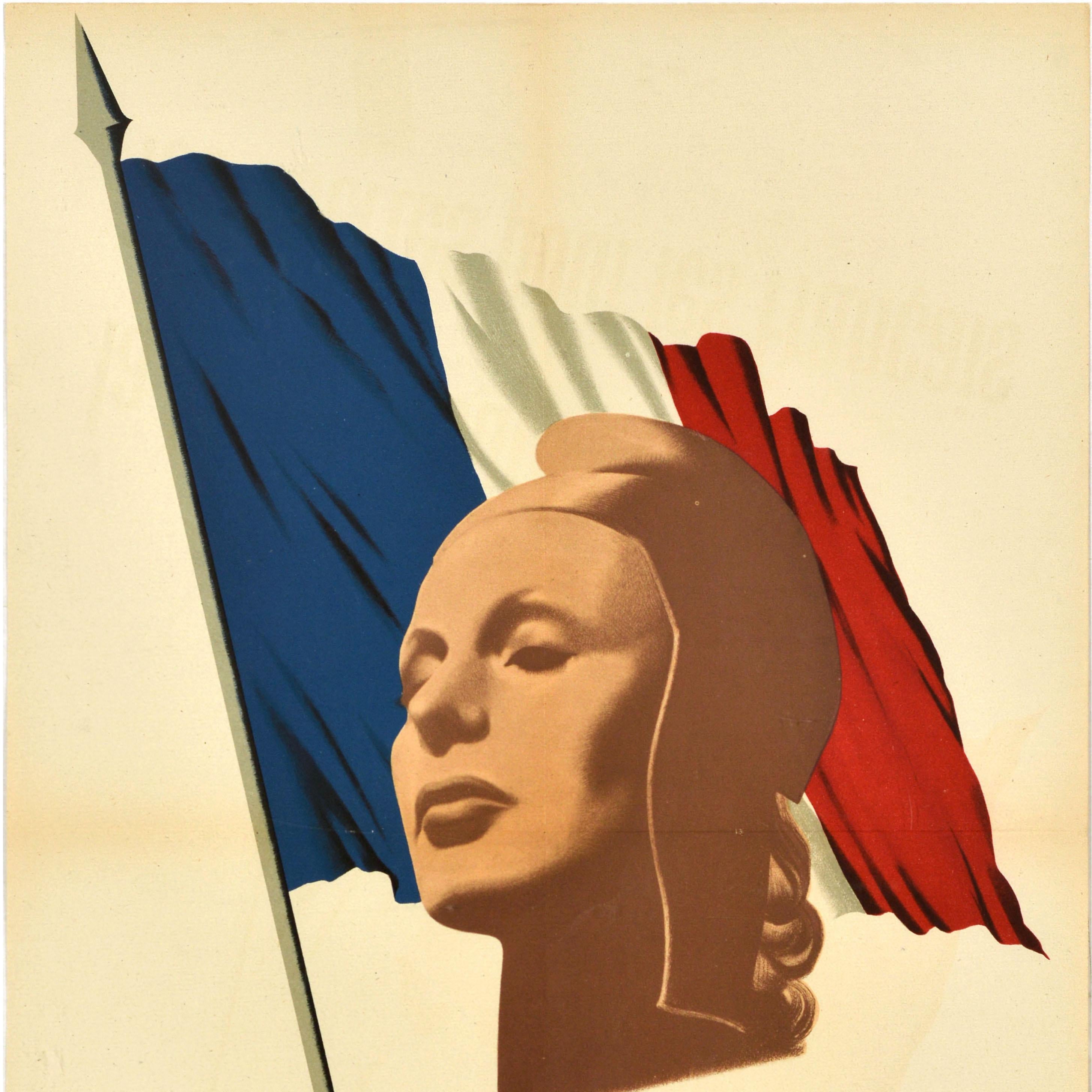Art Déco Poster di propaganda di guerra originale d'epoca Freedom France Liberty WWII R Mount in vendita