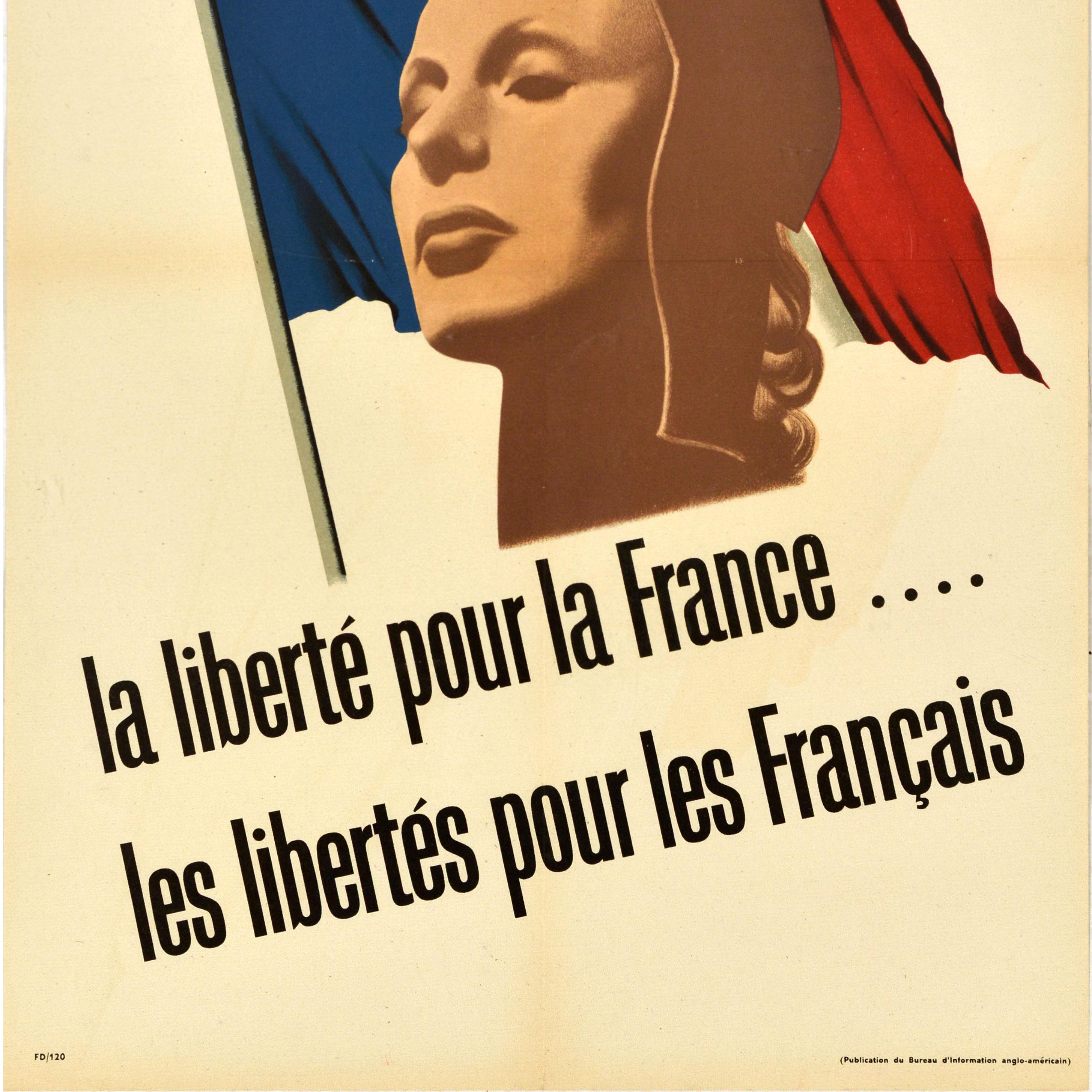 Britannico Poster di propaganda di guerra originale d'epoca Freedom France Liberty WWII R Mount in vendita