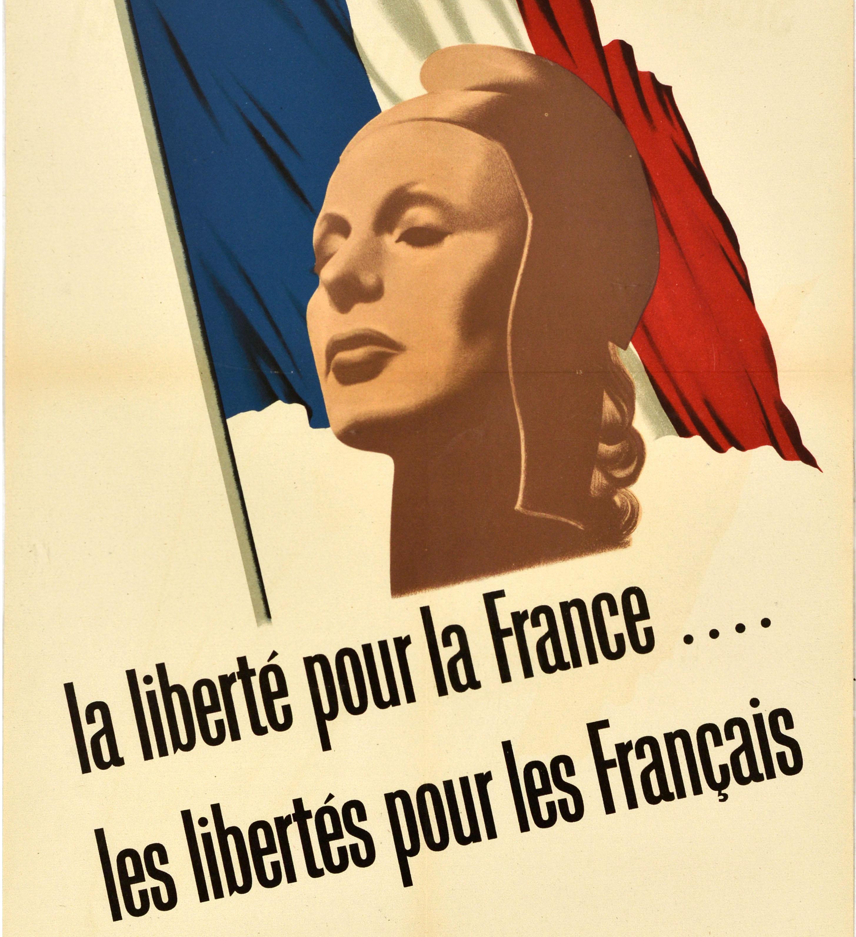 Poster di propaganda di guerra originale d'epoca Freedom France Liberty WWII R Mount In condizioni buone in vendita a London, GB