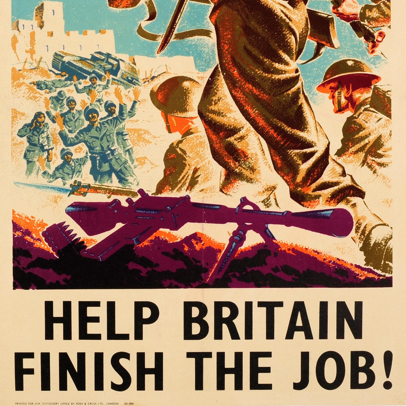 Affiche de propagande de guerre originale Help Britain Finish the Job Libya WWII Bon état - En vente à London, GB